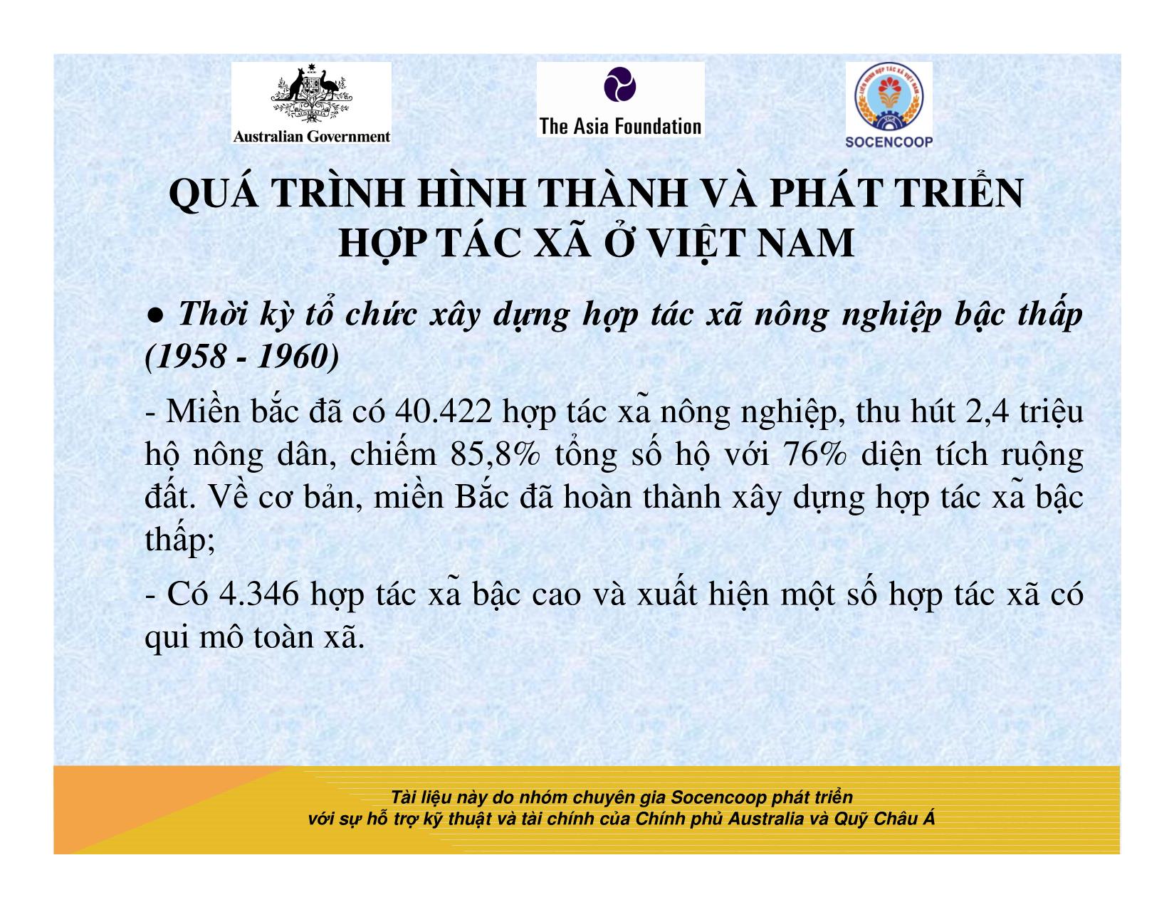 Tài liệu Cẩm nang hướng dẫn đào tạo cán bộ chủ chốt hợp tác xã - Bài 3: Quá trình hình thành và phát triển hợp tác xã ở Việt Nam trang 4