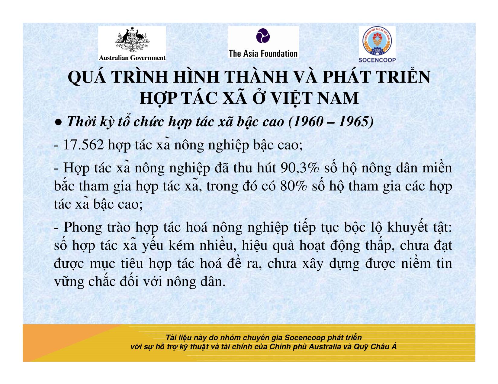 Tài liệu Cẩm nang hướng dẫn đào tạo cán bộ chủ chốt hợp tác xã - Bài 3: Quá trình hình thành và phát triển hợp tác xã ở Việt Nam trang 5