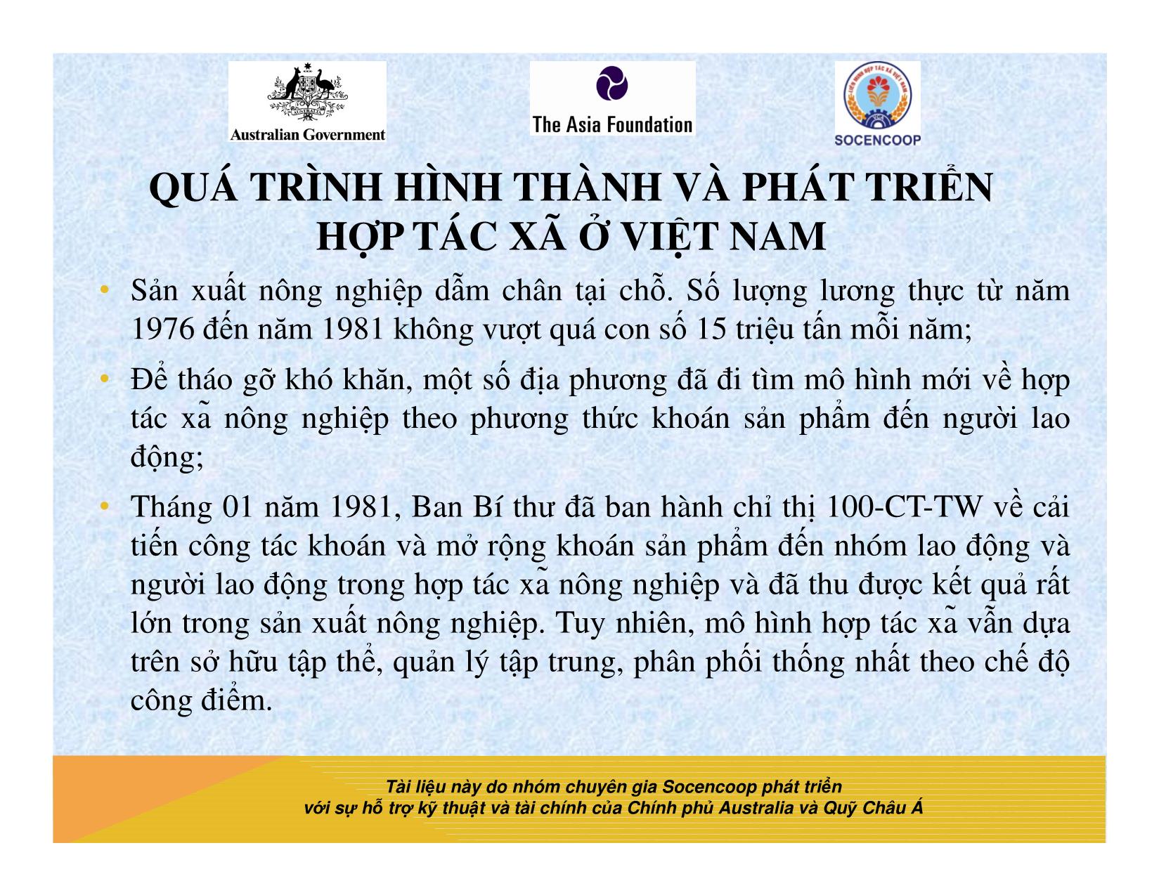 Tài liệu Cẩm nang hướng dẫn đào tạo cán bộ chủ chốt hợp tác xã - Bài 3: Quá trình hình thành và phát triển hợp tác xã ở Việt Nam trang 9