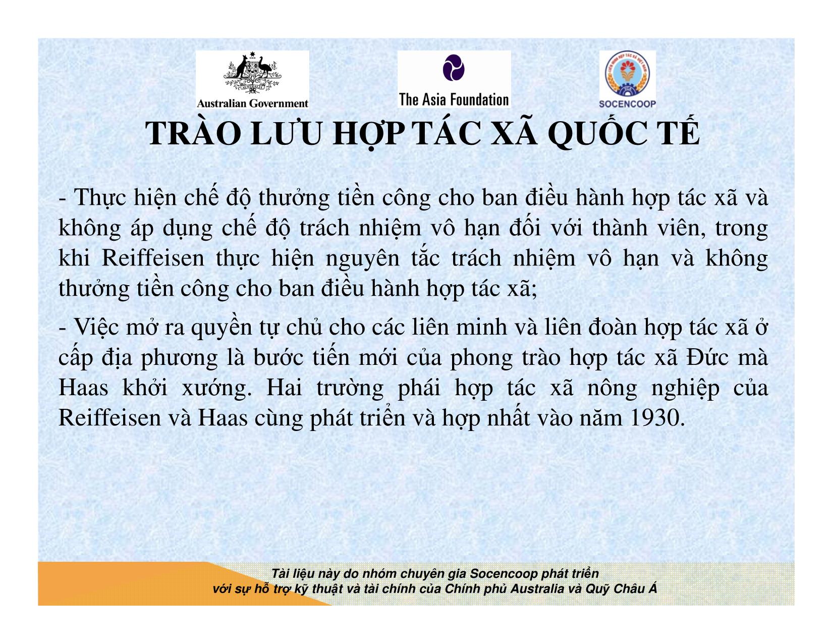 Tài liệu Cẩm nang hướng dẫn đào tạo cán bộ chủ chốt hợp tác xã - Bài 4: Trào lưu hợp tác xã quốc tế trang 10