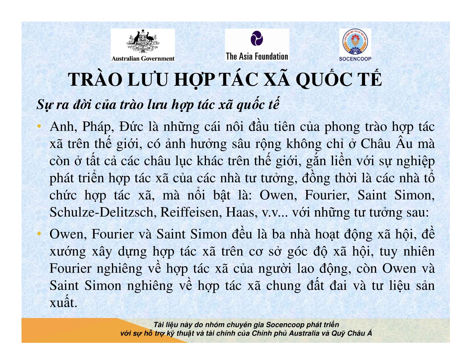 Tài liệu Cẩm nang hướng dẫn đào tạo cán bộ chủ chốt hợp tác xã - Bài 4: Trào lưu hợp tác xã quốc tế trang 2