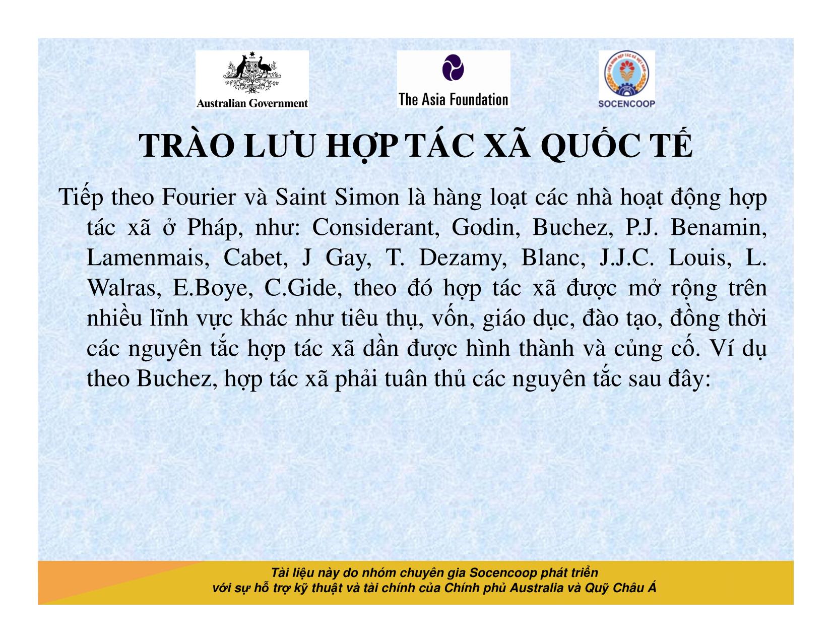 Tài liệu Cẩm nang hướng dẫn đào tạo cán bộ chủ chốt hợp tác xã - Bài 4: Trào lưu hợp tác xã quốc tế trang 3