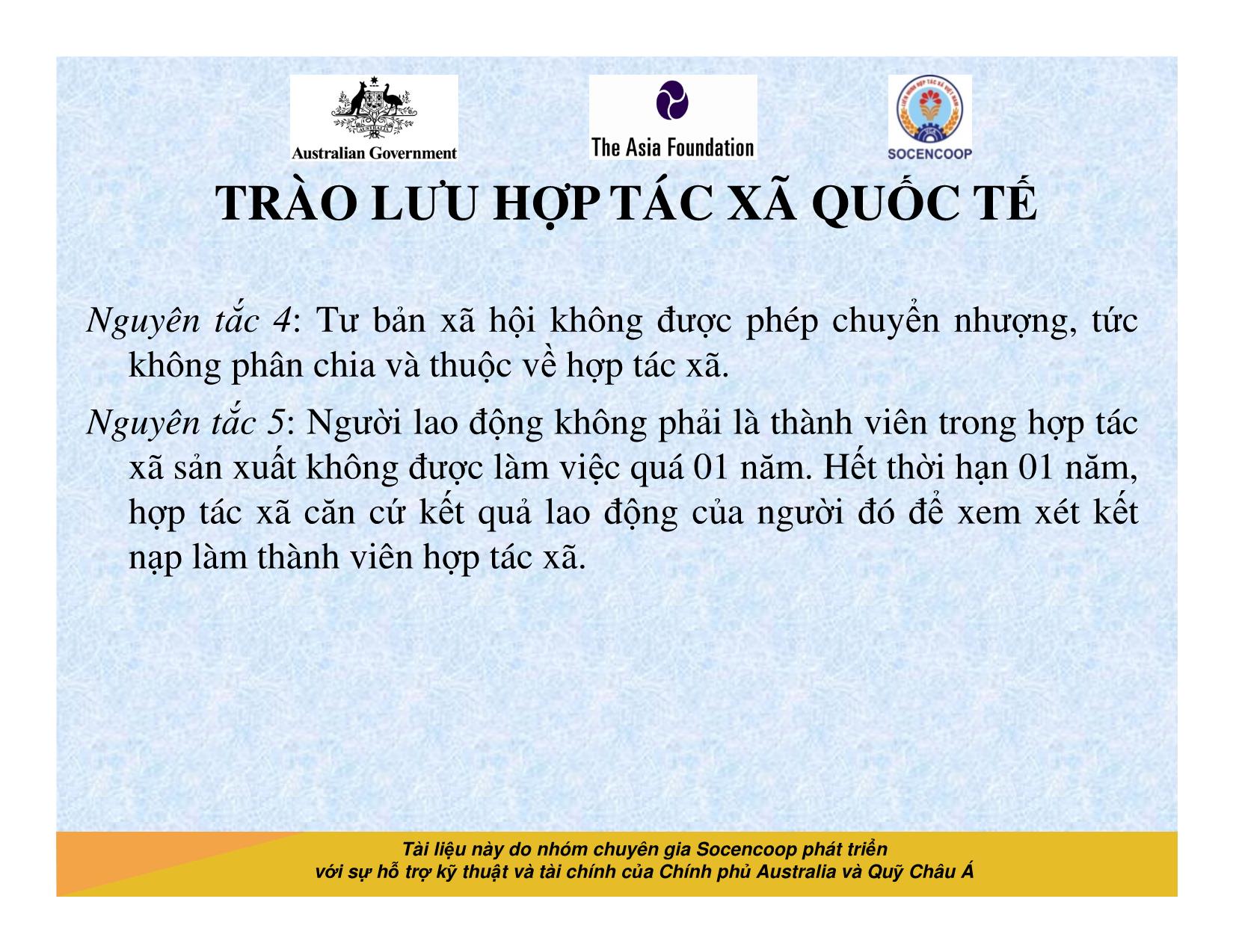 Tài liệu Cẩm nang hướng dẫn đào tạo cán bộ chủ chốt hợp tác xã - Bài 4: Trào lưu hợp tác xã quốc tế trang 5