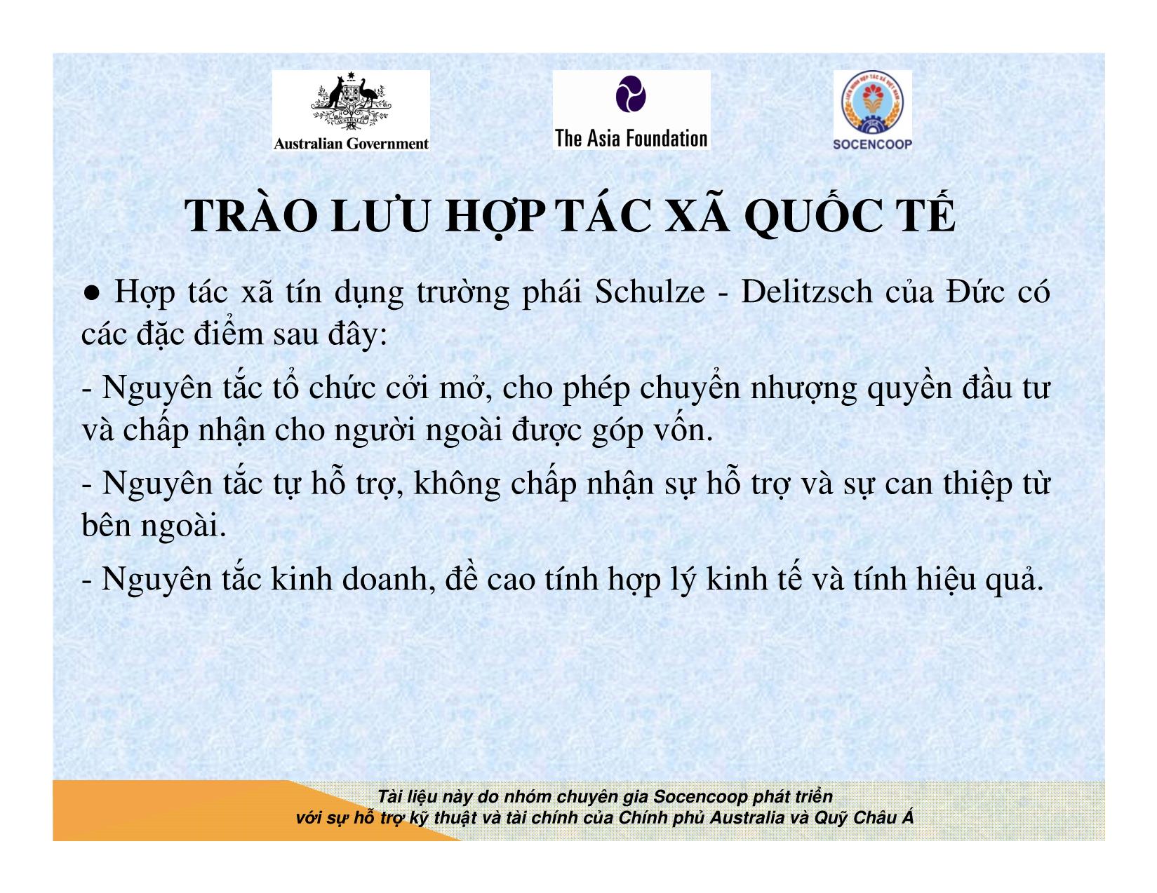 Tài liệu Cẩm nang hướng dẫn đào tạo cán bộ chủ chốt hợp tác xã - Bài 4: Trào lưu hợp tác xã quốc tế trang 6