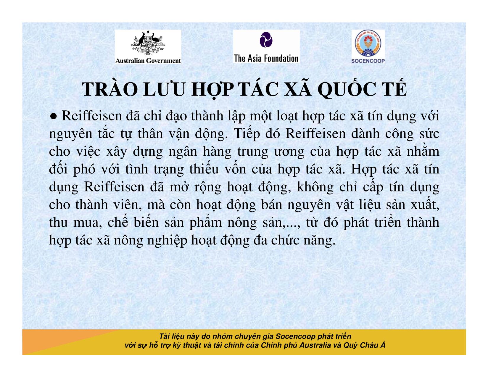 Tài liệu Cẩm nang hướng dẫn đào tạo cán bộ chủ chốt hợp tác xã - Bài 4: Trào lưu hợp tác xã quốc tế trang 7