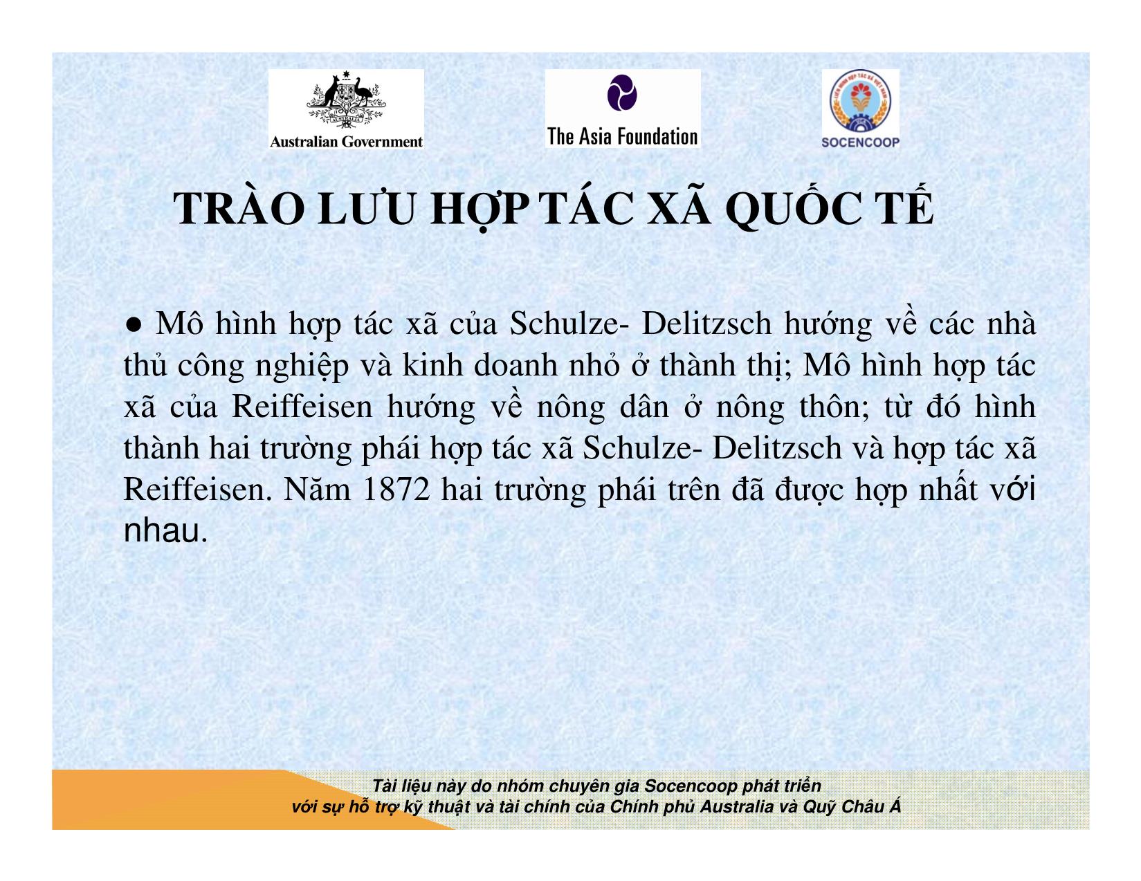 Tài liệu Cẩm nang hướng dẫn đào tạo cán bộ chủ chốt hợp tác xã - Bài 4: Trào lưu hợp tác xã quốc tế trang 8