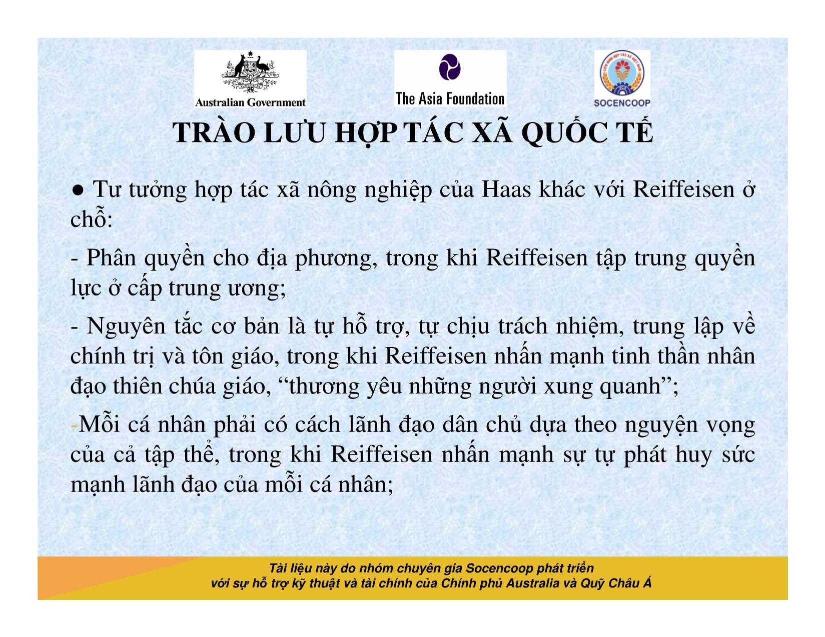 Tài liệu Cẩm nang hướng dẫn đào tạo cán bộ chủ chốt hợp tác xã - Bài 4: Trào lưu hợp tác xã quốc tế trang 9