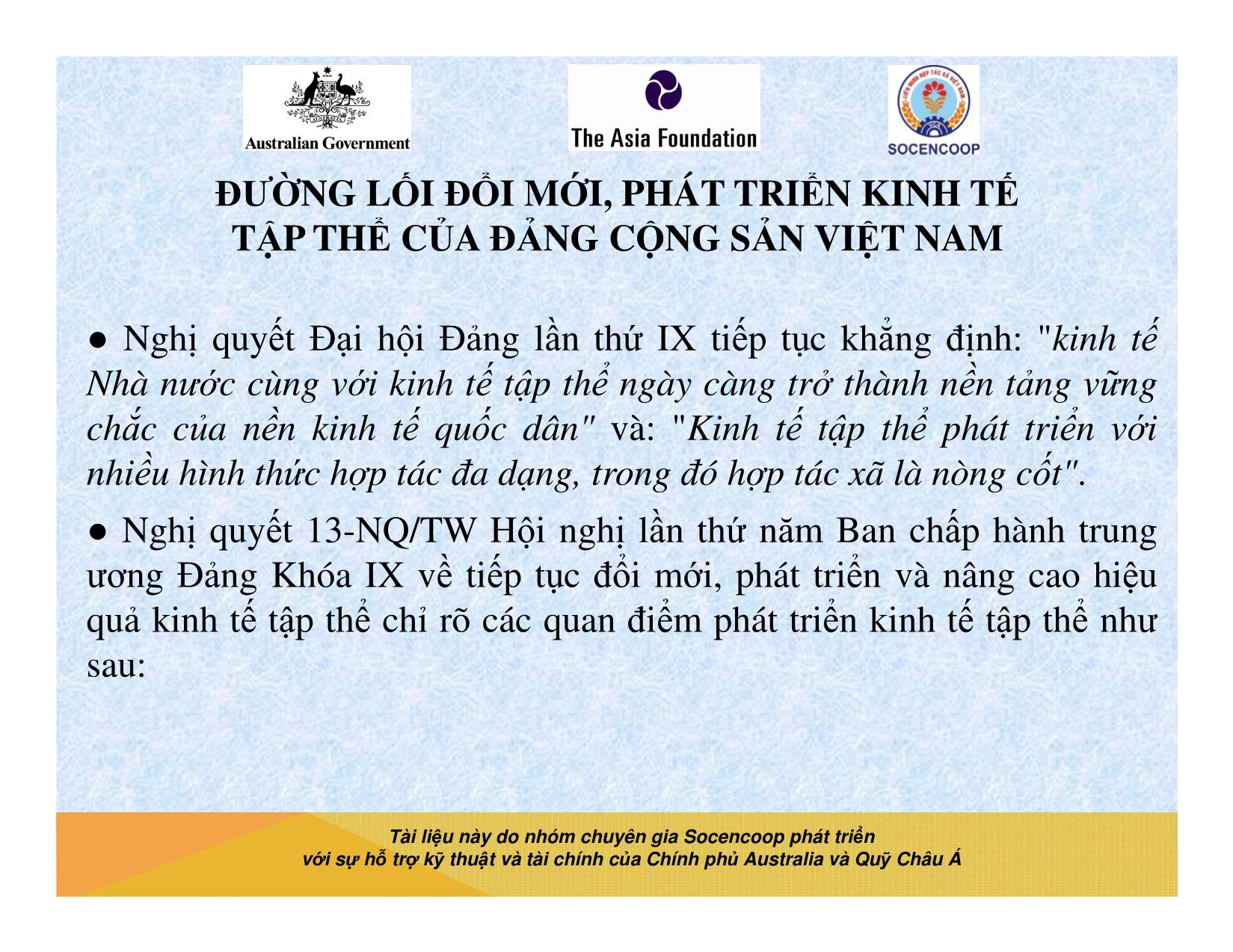 Tài liệu Cẩm nang hướng dẫn đào tạo cán bộ chủ chốt hợp tác xã - Bài 5: Đường lối đổi mới, phát triển kinh tế tập thể của Đảng cộng sản Việt Nam trang 10