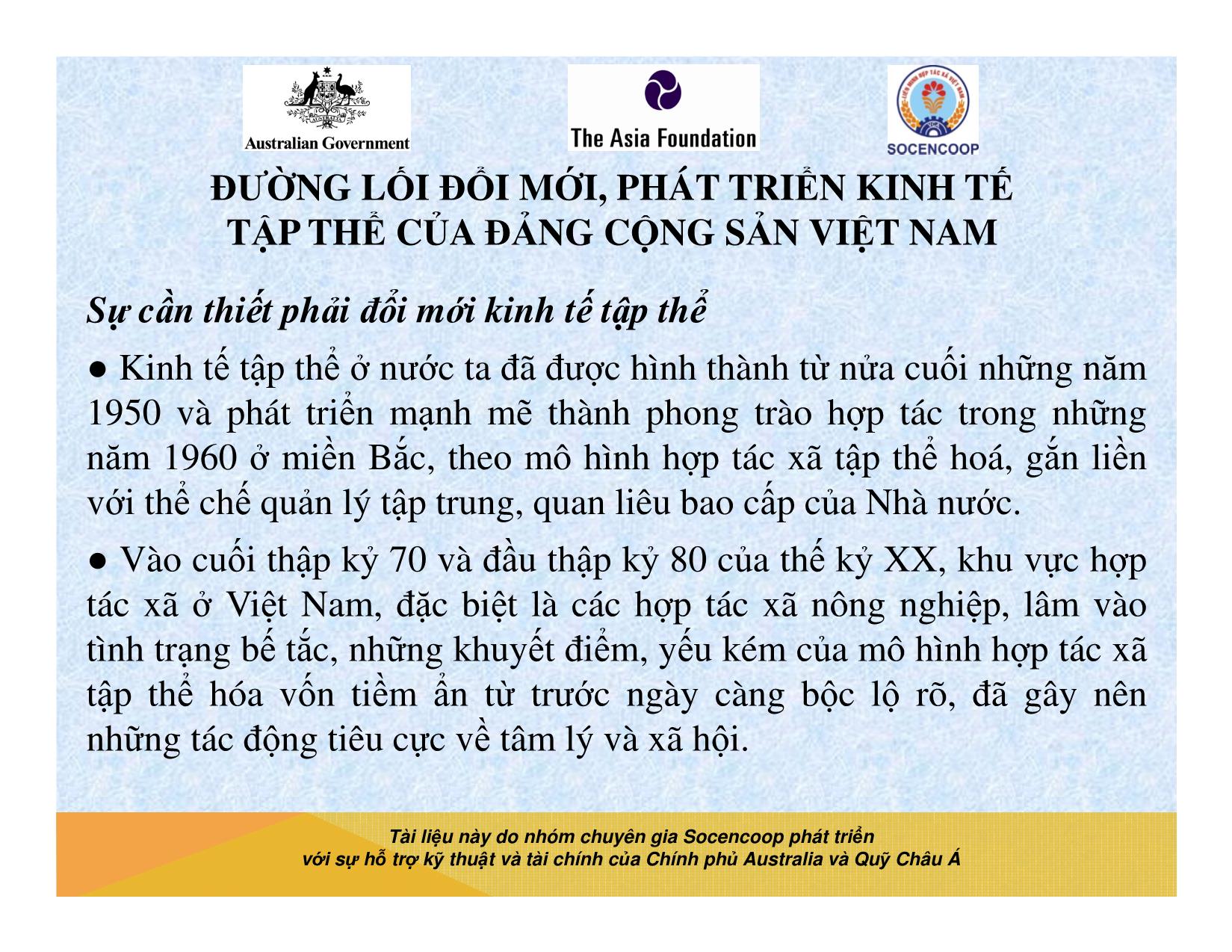 Tài liệu Cẩm nang hướng dẫn đào tạo cán bộ chủ chốt hợp tác xã - Bài 5: Đường lối đổi mới, phát triển kinh tế tập thể của Đảng cộng sản Việt Nam trang 2