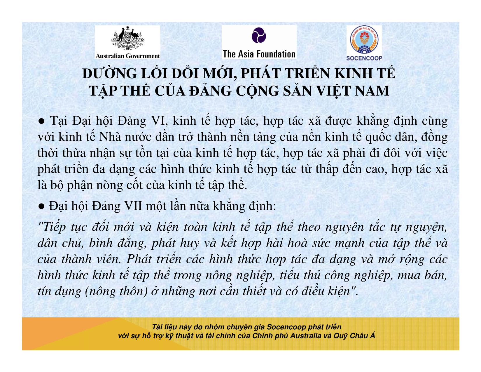 Tài liệu Cẩm nang hướng dẫn đào tạo cán bộ chủ chốt hợp tác xã - Bài 5: Đường lối đổi mới, phát triển kinh tế tập thể của Đảng cộng sản Việt Nam trang 3