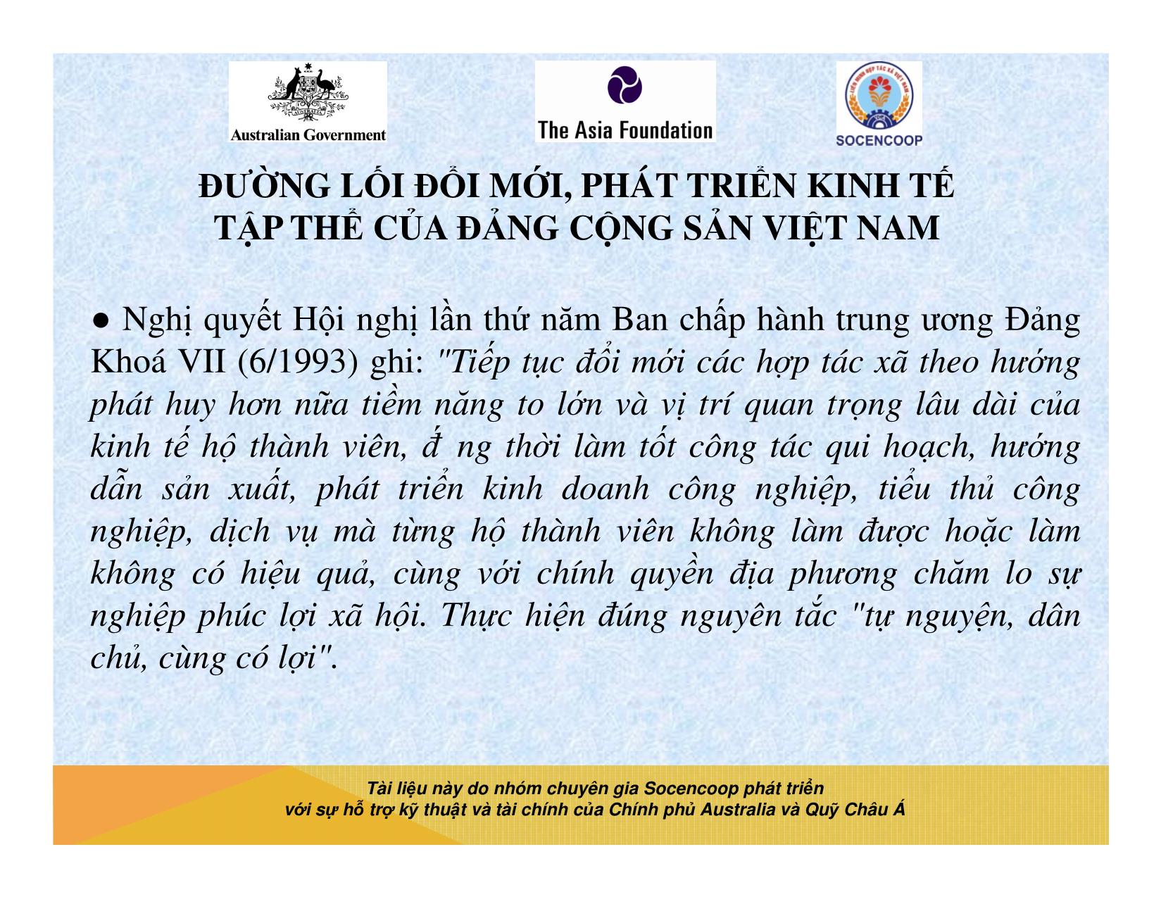 Tài liệu Cẩm nang hướng dẫn đào tạo cán bộ chủ chốt hợp tác xã - Bài 5: Đường lối đổi mới, phát triển kinh tế tập thể của Đảng cộng sản Việt Nam trang 4