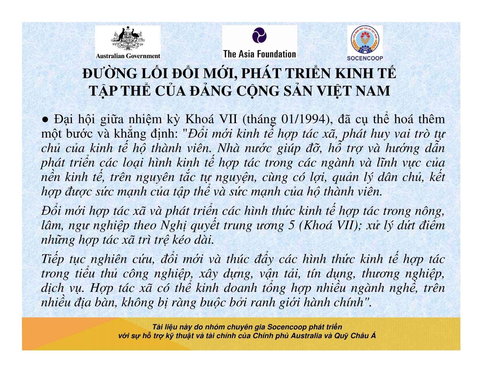 Tài liệu Cẩm nang hướng dẫn đào tạo cán bộ chủ chốt hợp tác xã - Bài 5: Đường lối đổi mới, phát triển kinh tế tập thể của Đảng cộng sản Việt Nam trang 5