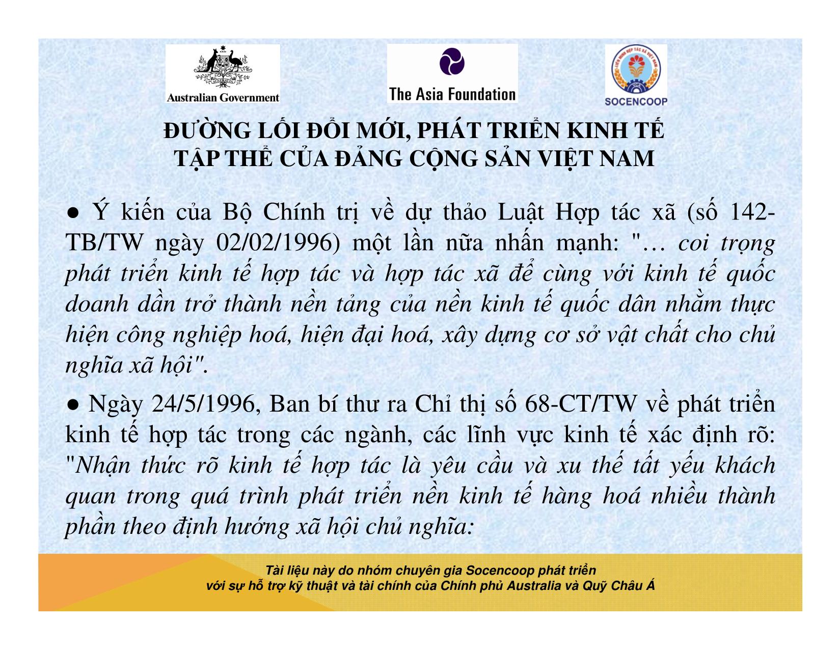 Tài liệu Cẩm nang hướng dẫn đào tạo cán bộ chủ chốt hợp tác xã - Bài 5: Đường lối đổi mới, phát triển kinh tế tập thể của Đảng cộng sản Việt Nam trang 6