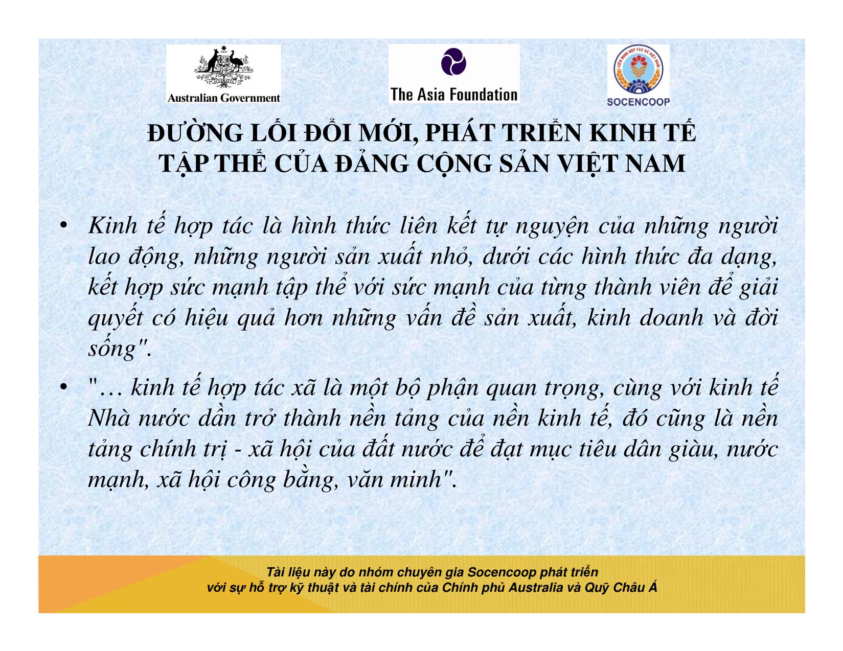 Tài liệu Cẩm nang hướng dẫn đào tạo cán bộ chủ chốt hợp tác xã - Bài 5: Đường lối đổi mới, phát triển kinh tế tập thể của Đảng cộng sản Việt Nam trang 7