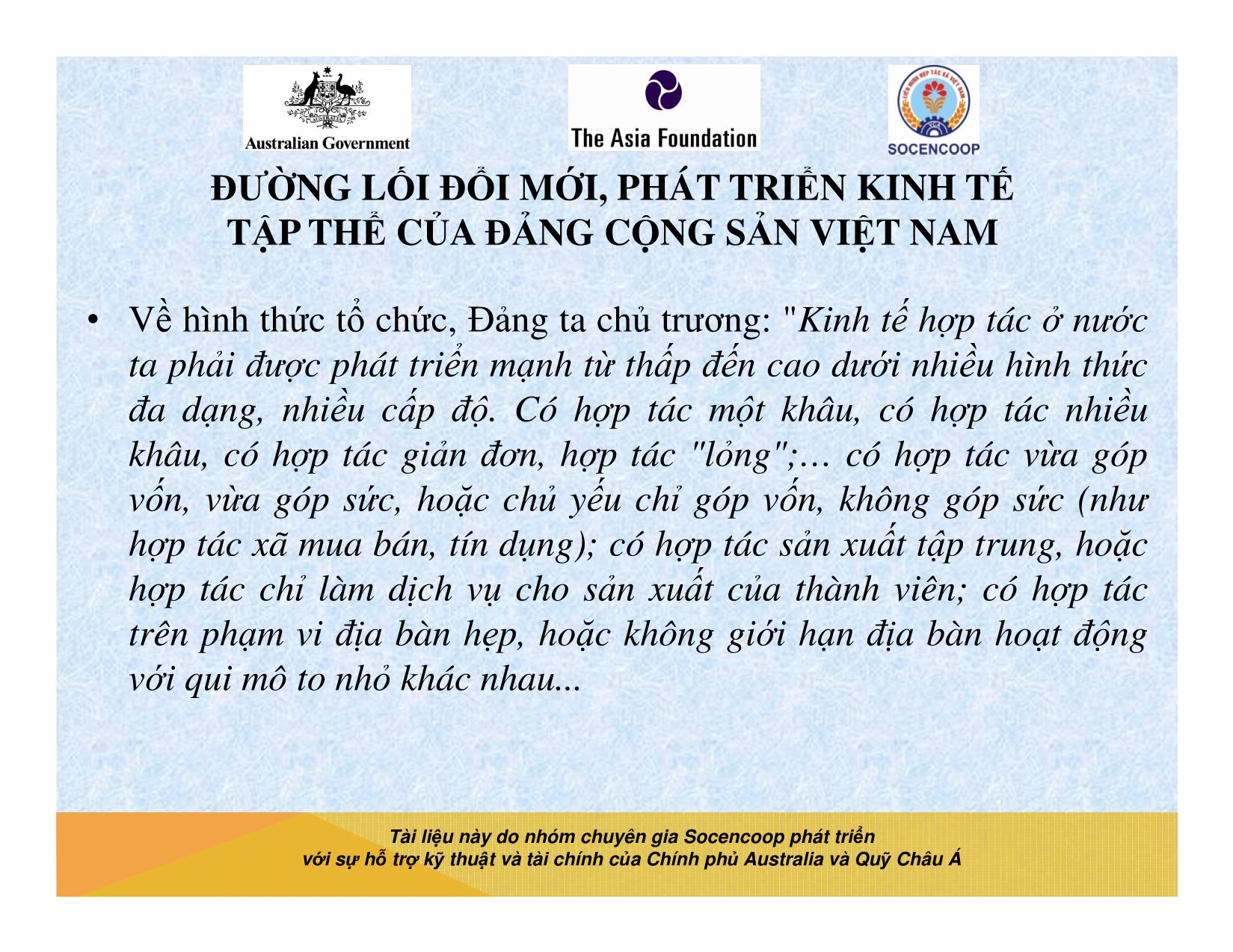 Tài liệu Cẩm nang hướng dẫn đào tạo cán bộ chủ chốt hợp tác xã - Bài 5: Đường lối đổi mới, phát triển kinh tế tập thể của Đảng cộng sản Việt Nam trang 8