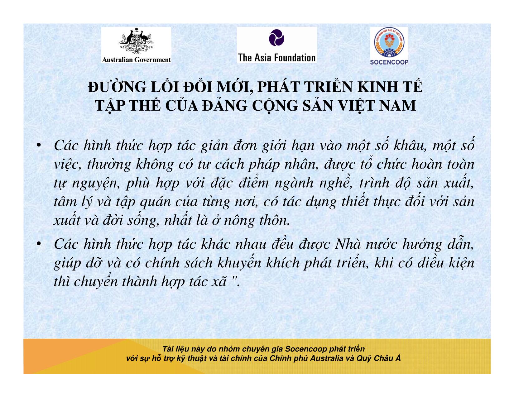 Tài liệu Cẩm nang hướng dẫn đào tạo cán bộ chủ chốt hợp tác xã - Bài 5: Đường lối đổi mới, phát triển kinh tế tập thể của Đảng cộng sản Việt Nam trang 9