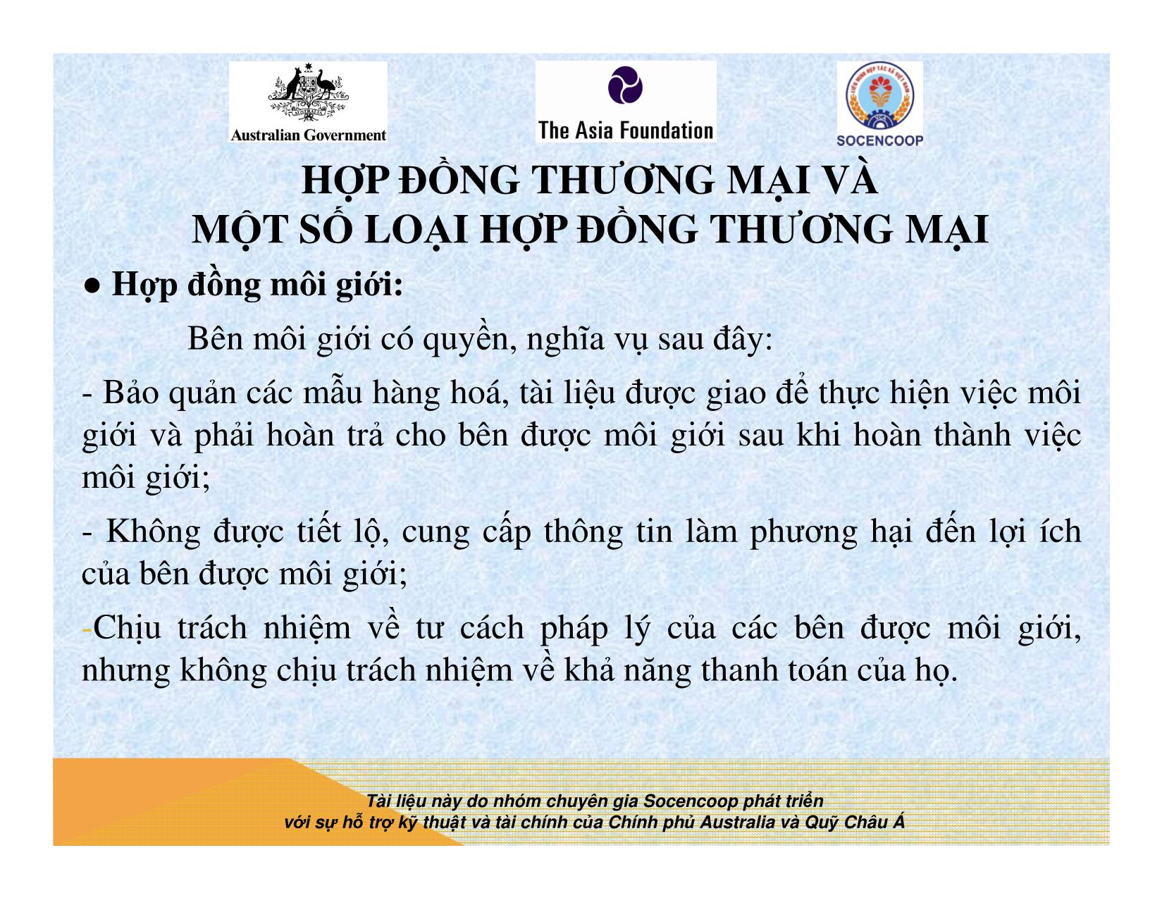 Tài liệu Cẩm nang hướng dẫn đào tạo cán bộ chủ chốt hợp tác xã - Bài 7: Hợp đồng thương mại và một số loại hợp đồng thương trang 10