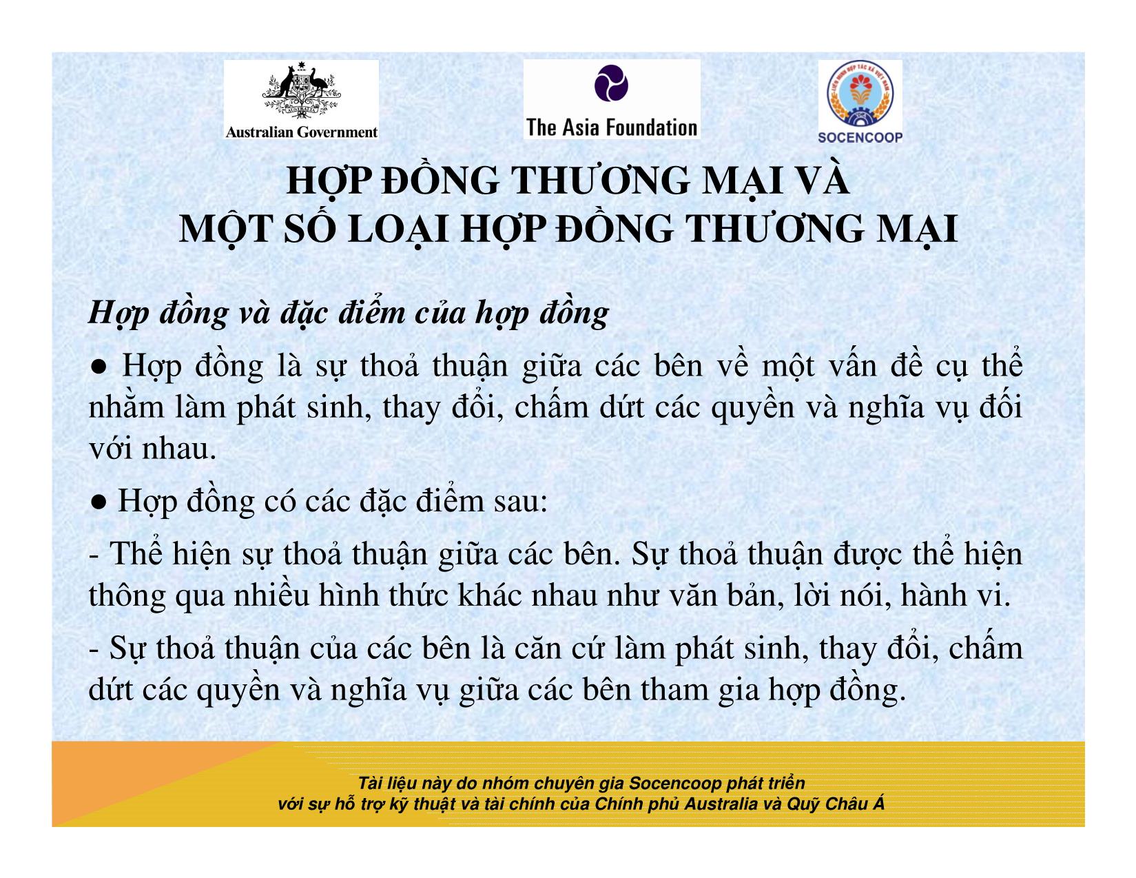 Tài liệu Cẩm nang hướng dẫn đào tạo cán bộ chủ chốt hợp tác xã - Bài 7: Hợp đồng thương mại và một số loại hợp đồng thương trang 2