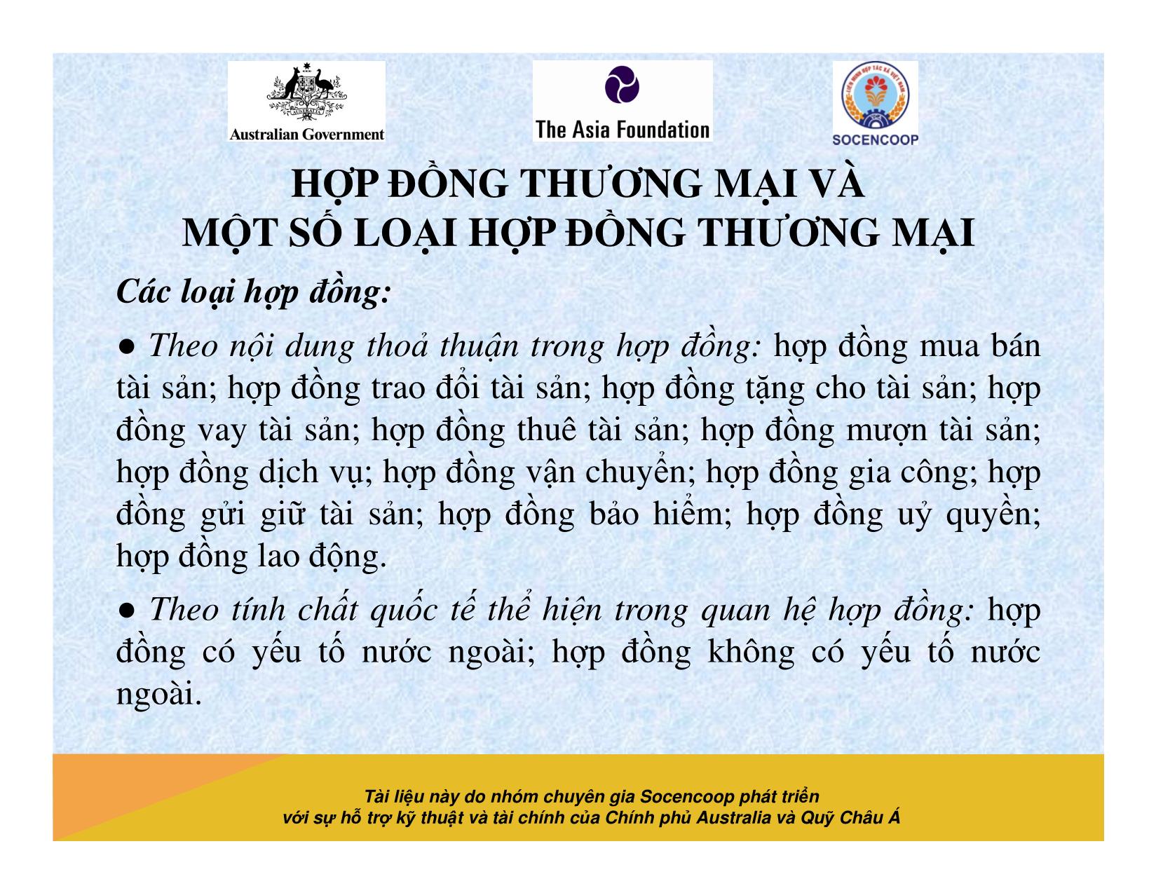 Tài liệu Cẩm nang hướng dẫn đào tạo cán bộ chủ chốt hợp tác xã - Bài 7: Hợp đồng thương mại và một số loại hợp đồng thương trang 3