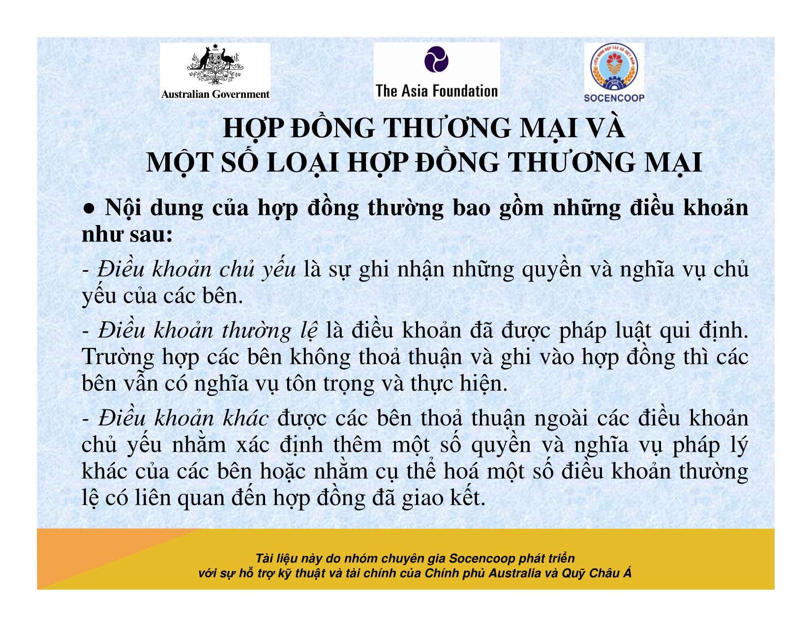 Tài liệu Cẩm nang hướng dẫn đào tạo cán bộ chủ chốt hợp tác xã - Bài 7: Hợp đồng thương mại và một số loại hợp đồng thương trang 5