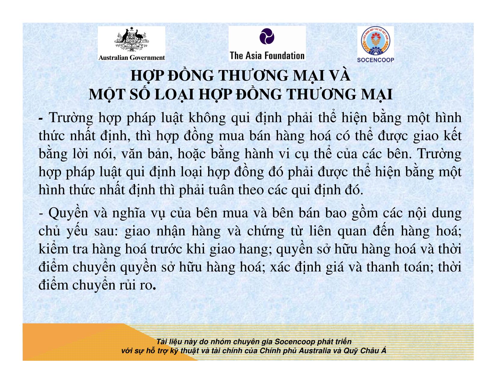 Tài liệu Cẩm nang hướng dẫn đào tạo cán bộ chủ chốt hợp tác xã - Bài 7: Hợp đồng thương mại và một số loại hợp đồng thương trang 8