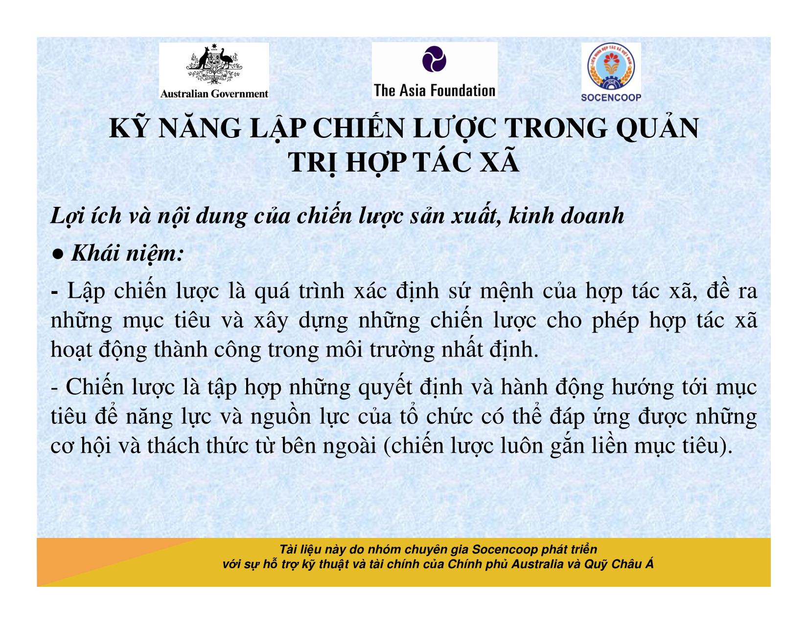 Tài liệu Cẩm nang hướng dẫn đào tạo cán bộ chủ chốt hợp tác xã - Bài 8: Kỹ năng lập chiến lược trong quản trị hợp tác xã trang 2