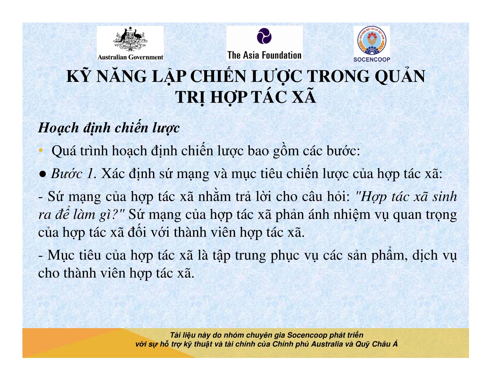 Tài liệu Cẩm nang hướng dẫn đào tạo cán bộ chủ chốt hợp tác xã - Bài 8: Kỹ năng lập chiến lược trong quản trị hợp tác xã trang 5