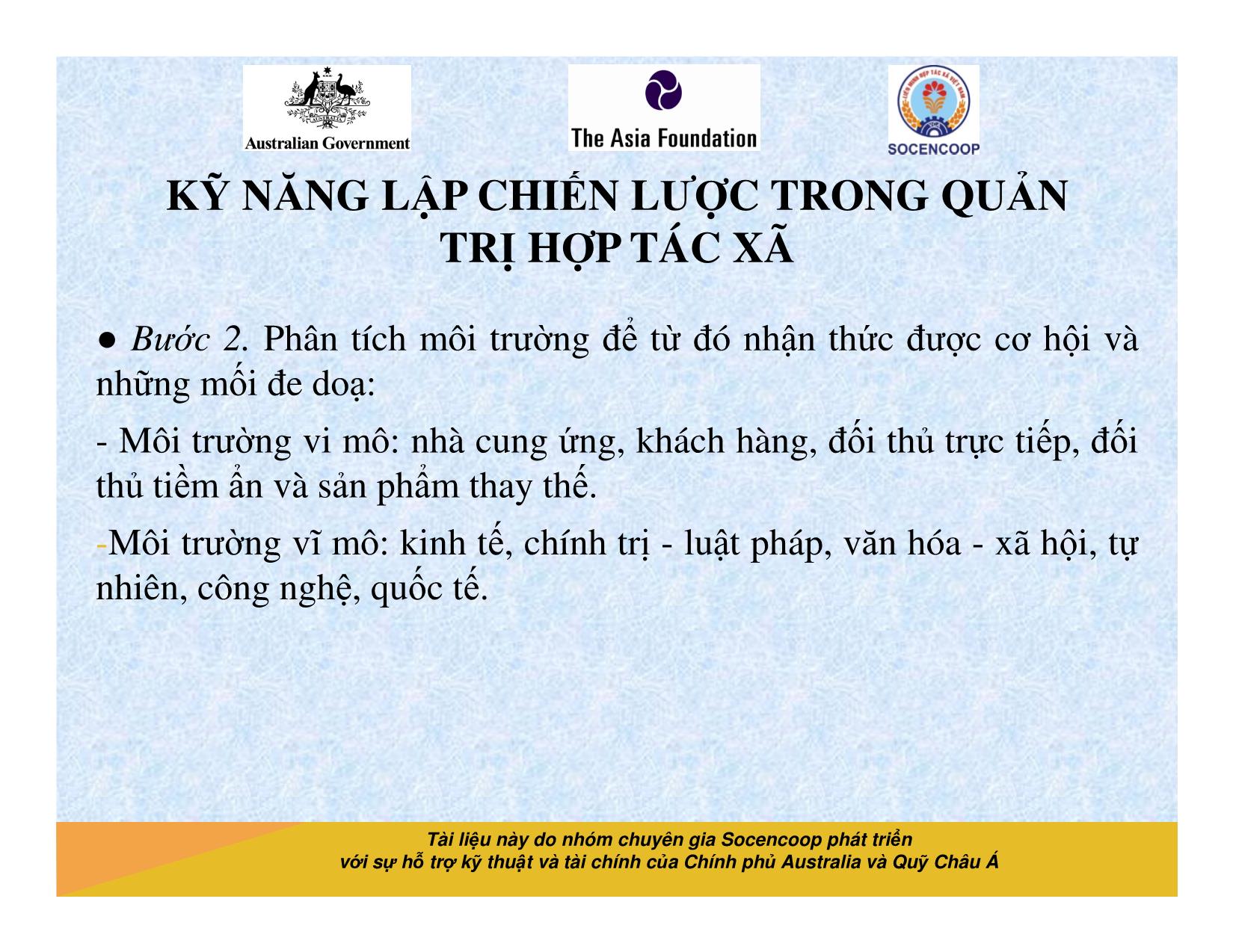 Tài liệu Cẩm nang hướng dẫn đào tạo cán bộ chủ chốt hợp tác xã - Bài 8: Kỹ năng lập chiến lược trong quản trị hợp tác xã trang 6