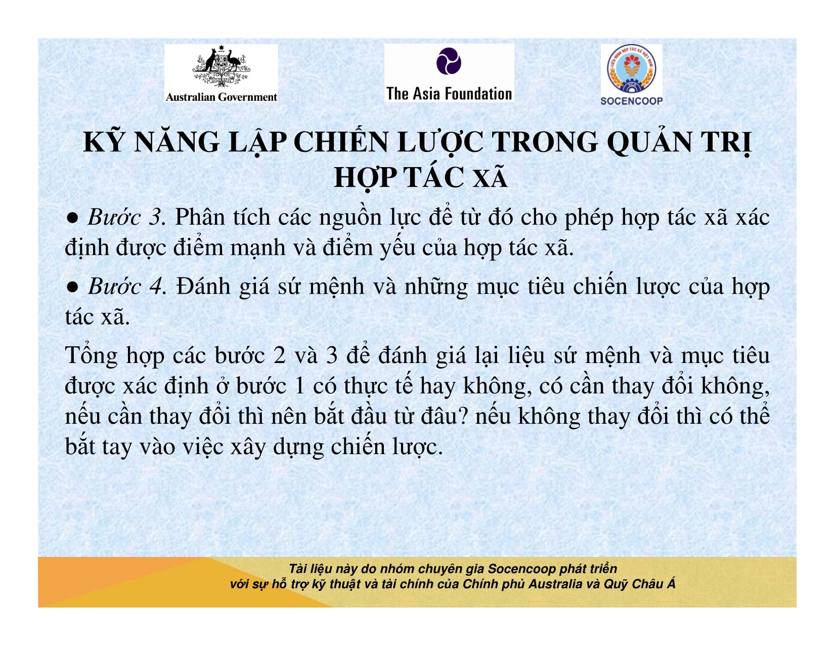 Tài liệu Cẩm nang hướng dẫn đào tạo cán bộ chủ chốt hợp tác xã - Bài 8: Kỹ năng lập chiến lược trong quản trị hợp tác xã trang 7