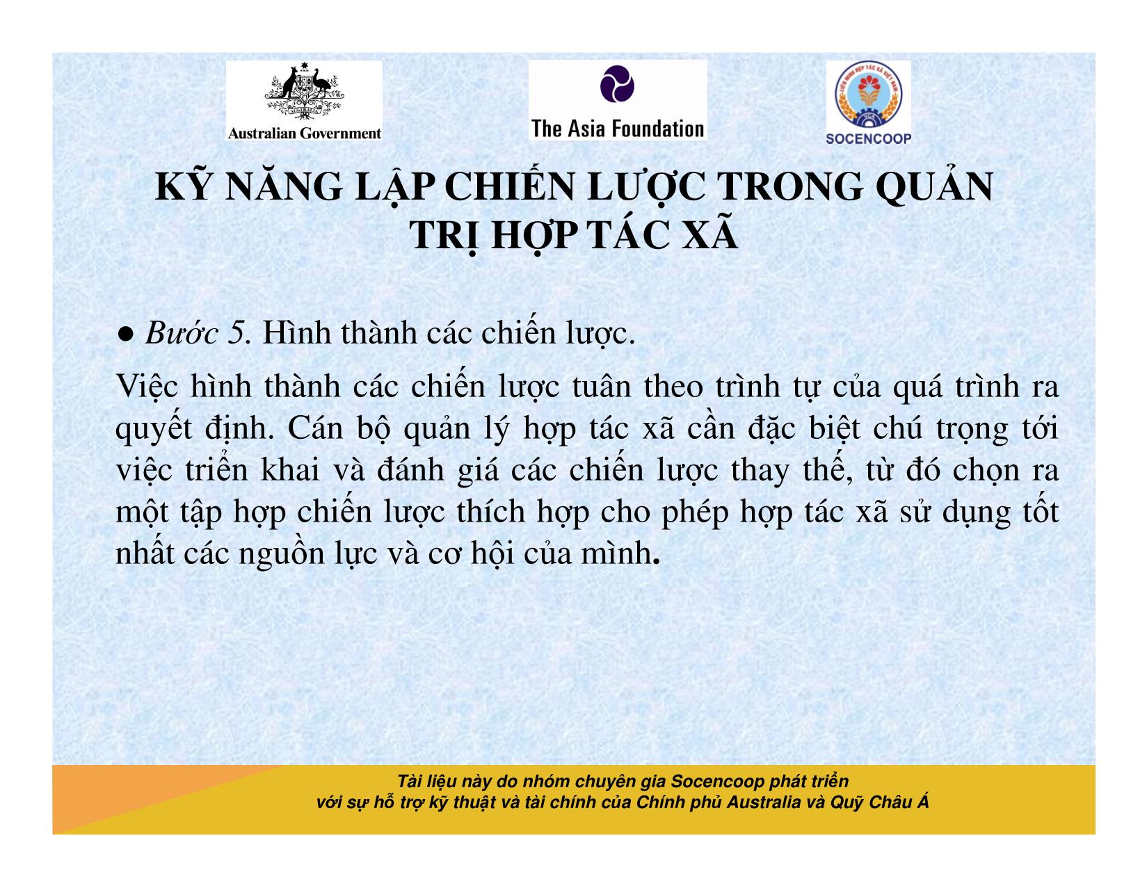 Tài liệu Cẩm nang hướng dẫn đào tạo cán bộ chủ chốt hợp tác xã - Bài 8: Kỹ năng lập chiến lược trong quản trị hợp tác xã trang 8