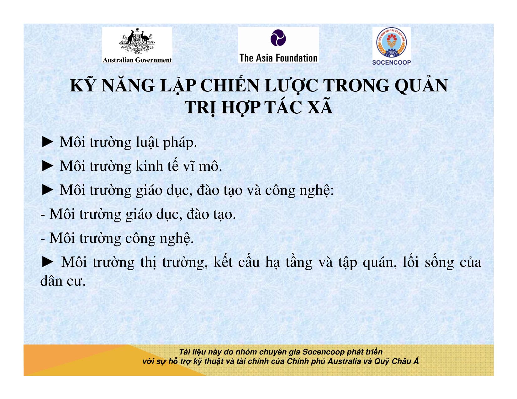 Tài liệu Cẩm nang hướng dẫn đào tạo cán bộ chủ chốt hợp tác xã - Bài 8: Kỹ năng lập chiến lược trong quản trị hợp tác xã trang 9