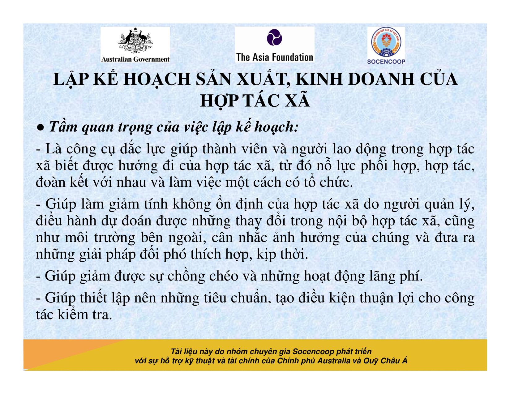 Tài liệu Cẩm nang hướng dẫn đào tạo cán bộ chủ chốt hợp tác xã - Bài 9: Lập kế hoạch sản xuất, kinh doanh của hợp tác xã trang 5