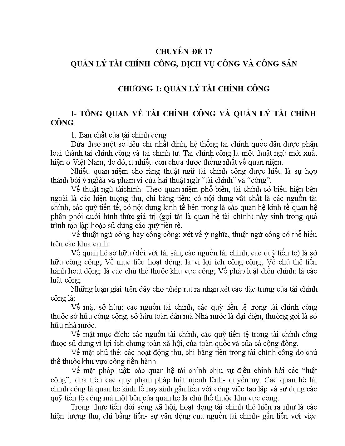 Chuyên đề 17: Quản lý tài chính công, dịch vụ công và công sản trang 1