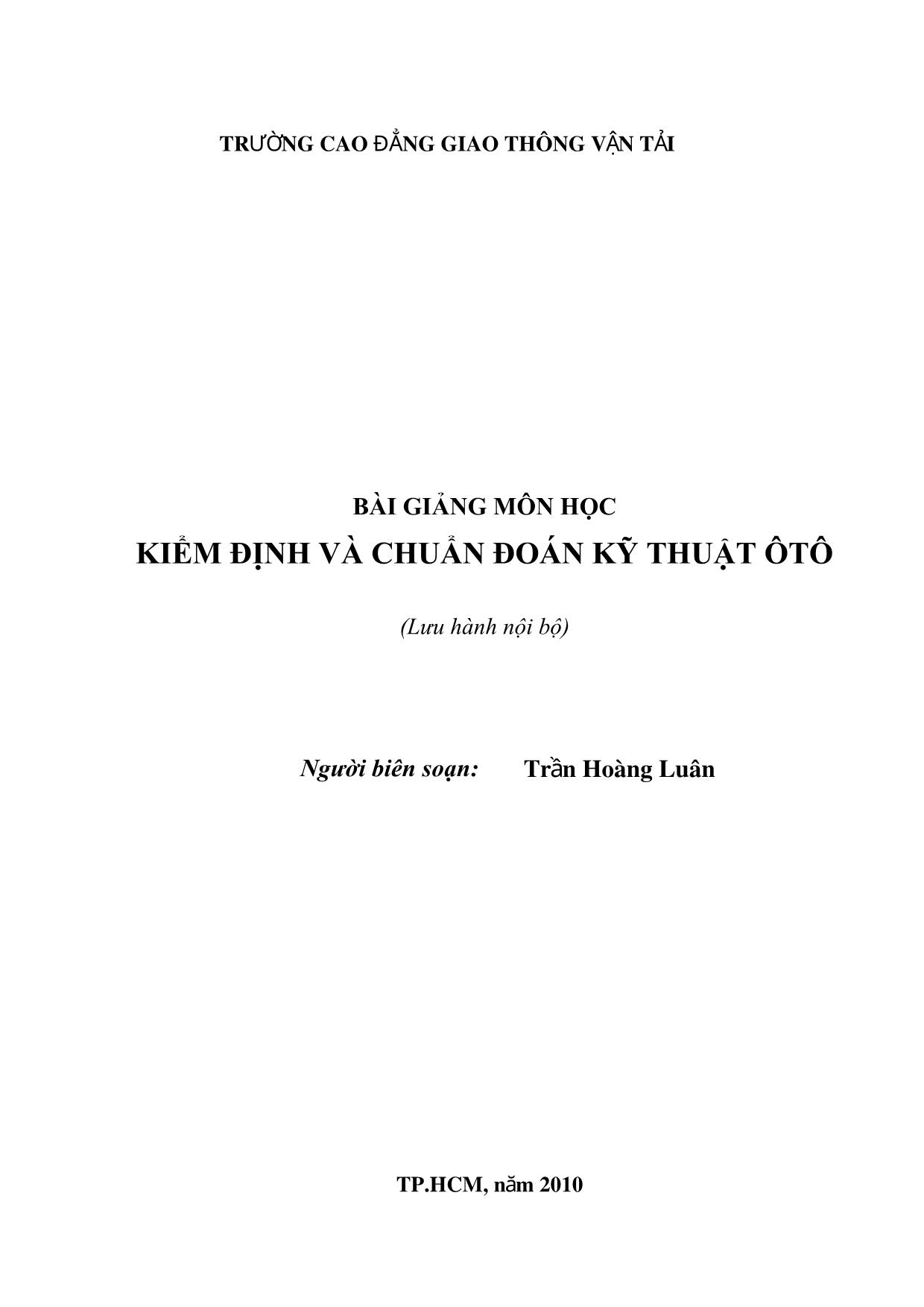 Giáo trình Kiểm định và chuẩn đoán kỹ thuật ô tô trang 1