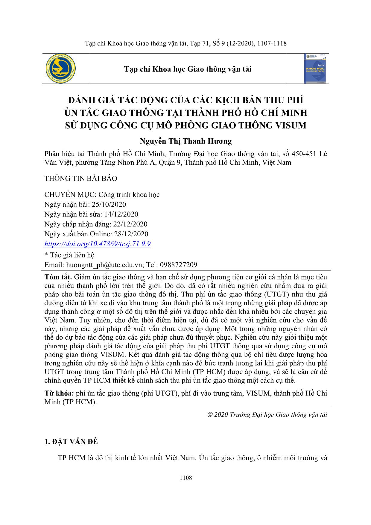 Impact assessment of congestion charge scenarios in hcmc using simulation method in visum trang 2