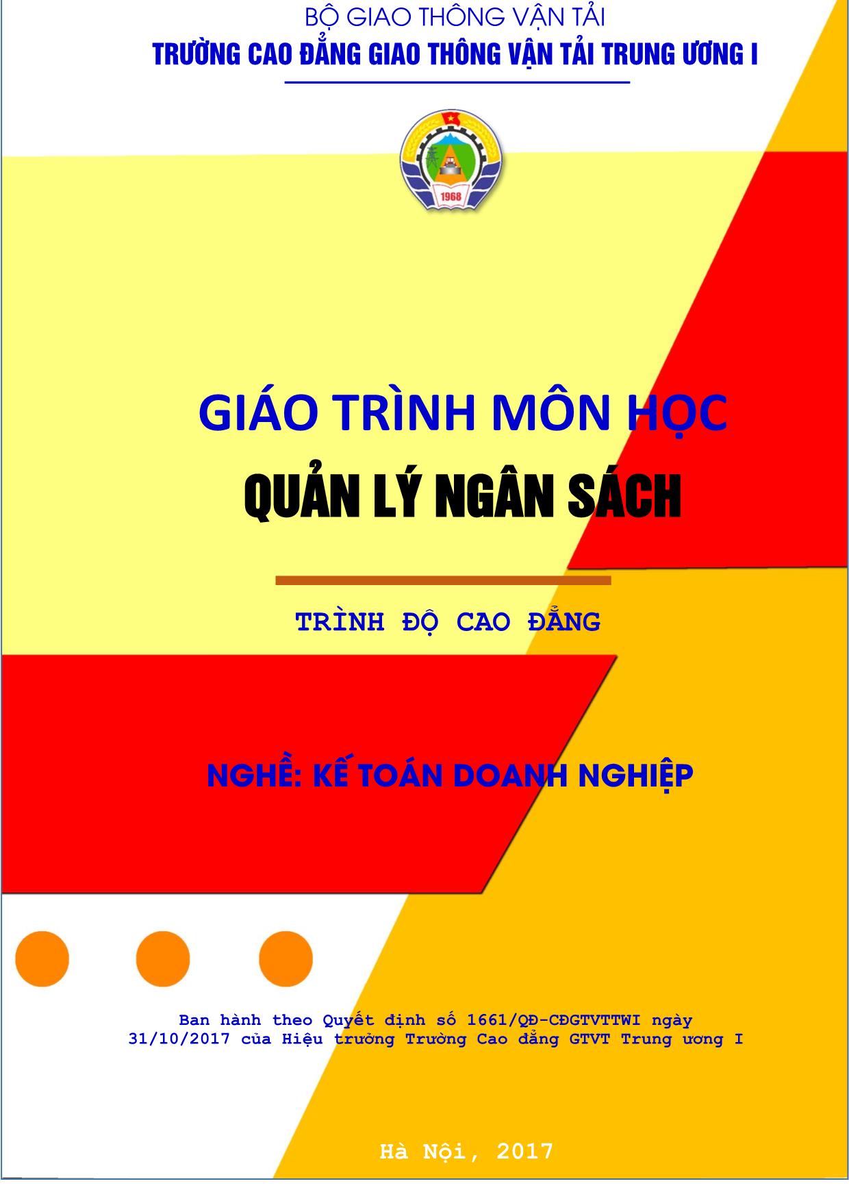 Giáo trình Kế toán doanh nghiệp - Quản lý ngân sách (Phần 1) trang 1