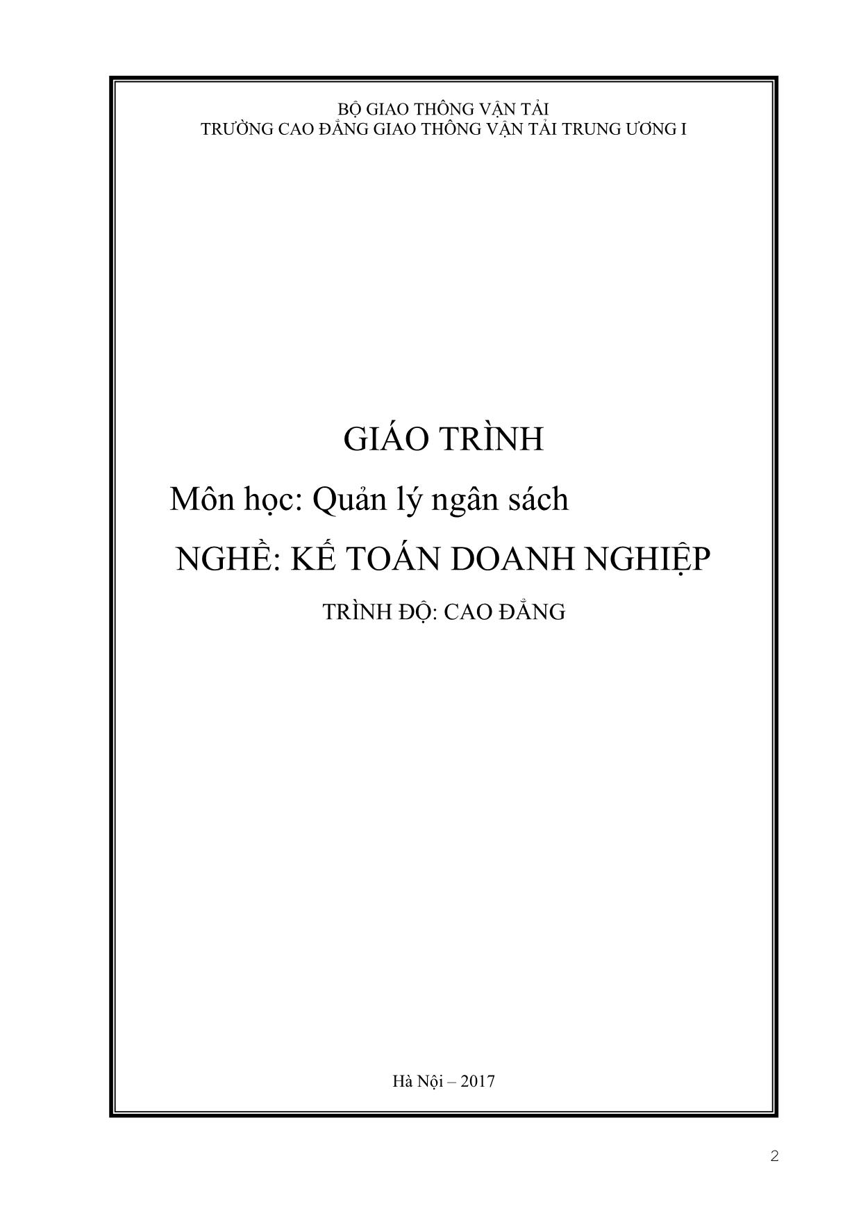 Giáo trình Kế toán doanh nghiệp - Quản lý ngân sách (Phần 1) trang 3