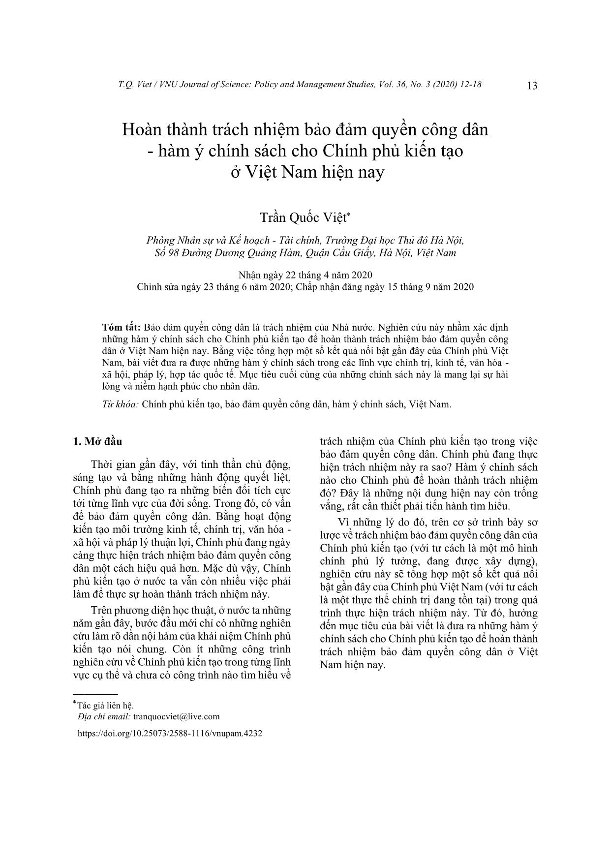 Hoàn thành trách nhiệm bảo đảm quyền công dân - Hàm ý chính sách cho Chính phủ kiến tạo ở Việt Nam hiện nay trang 2