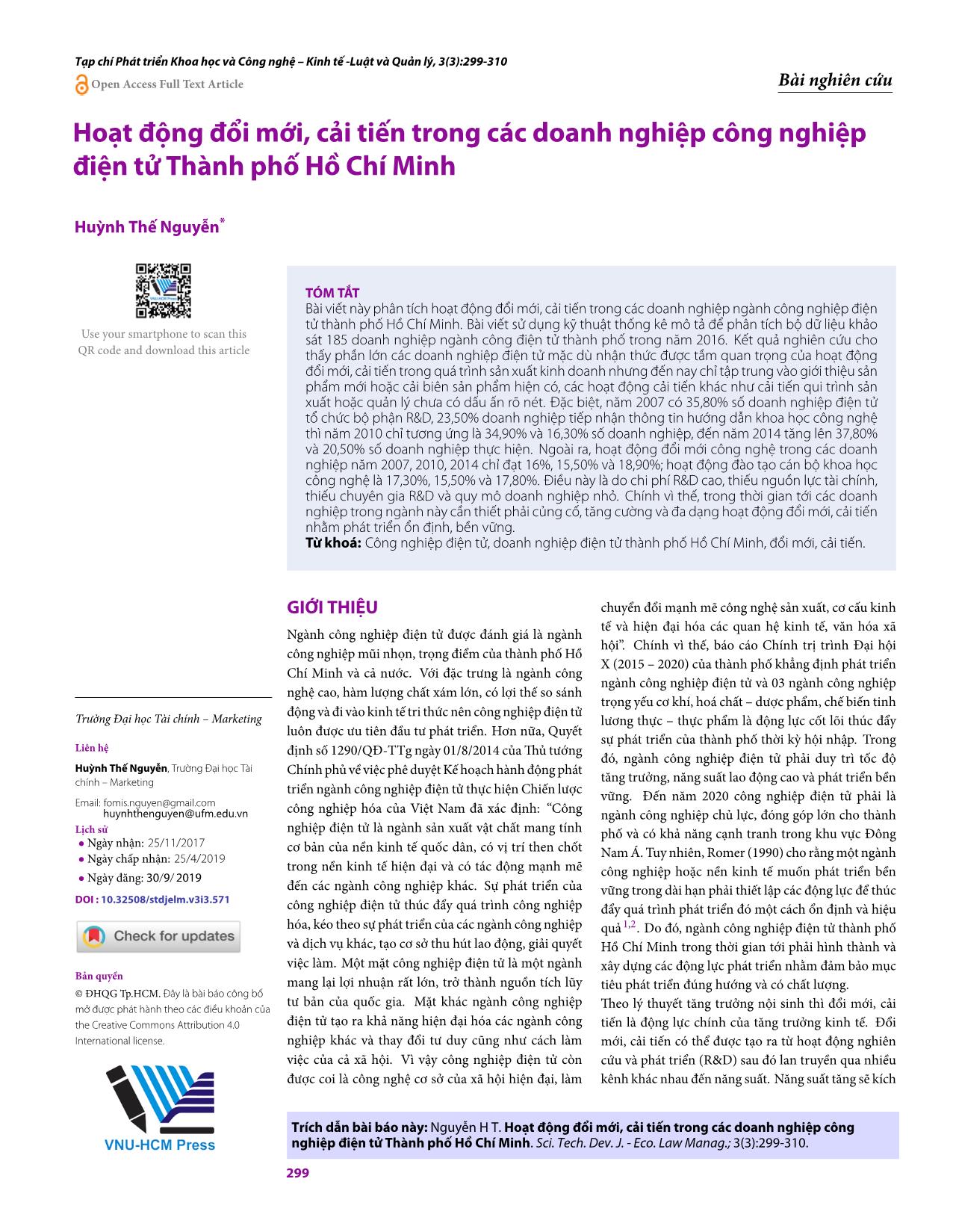 Hoạt động đổi mới, cải tiến trong các doanh nghiệp công nghiệp điện tử thành phố Hồ Chí Minh trang 1