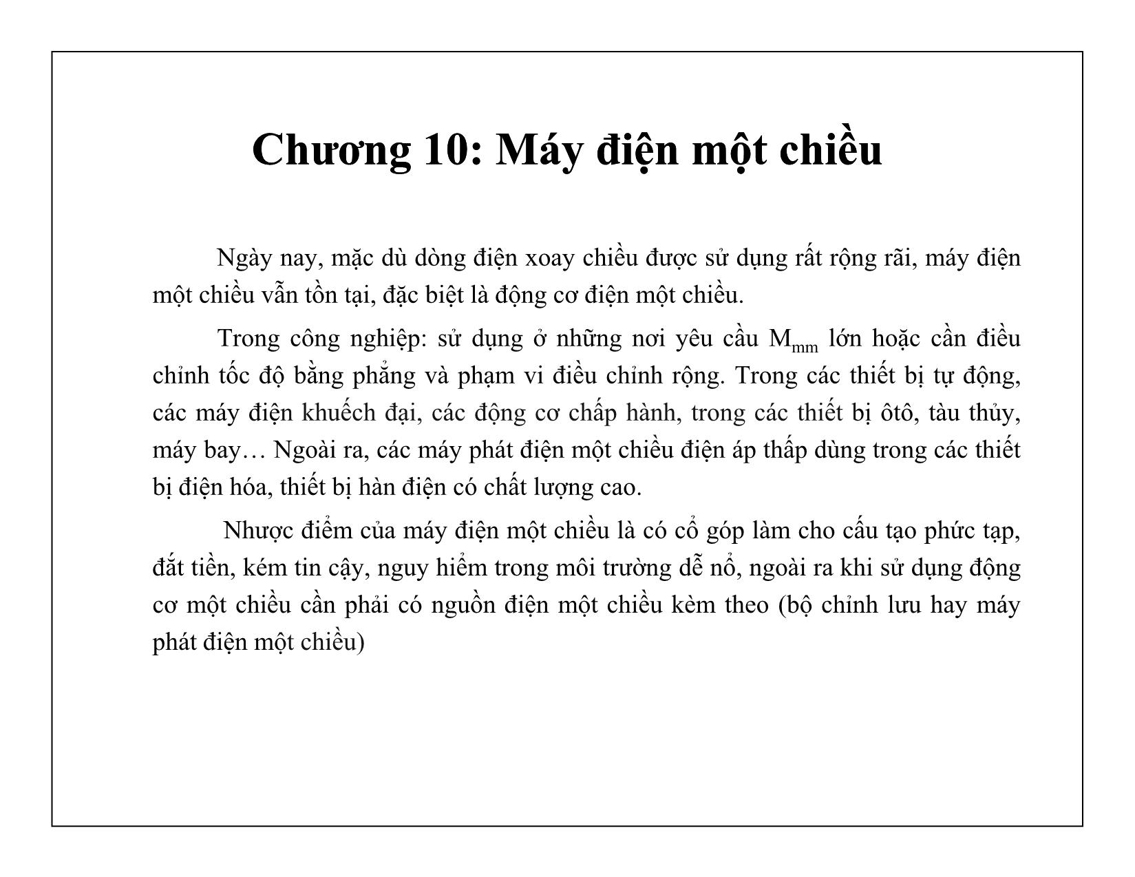 Bài giảng Mạch điện tử - Chương 10: Máy điện một chiều trang 1