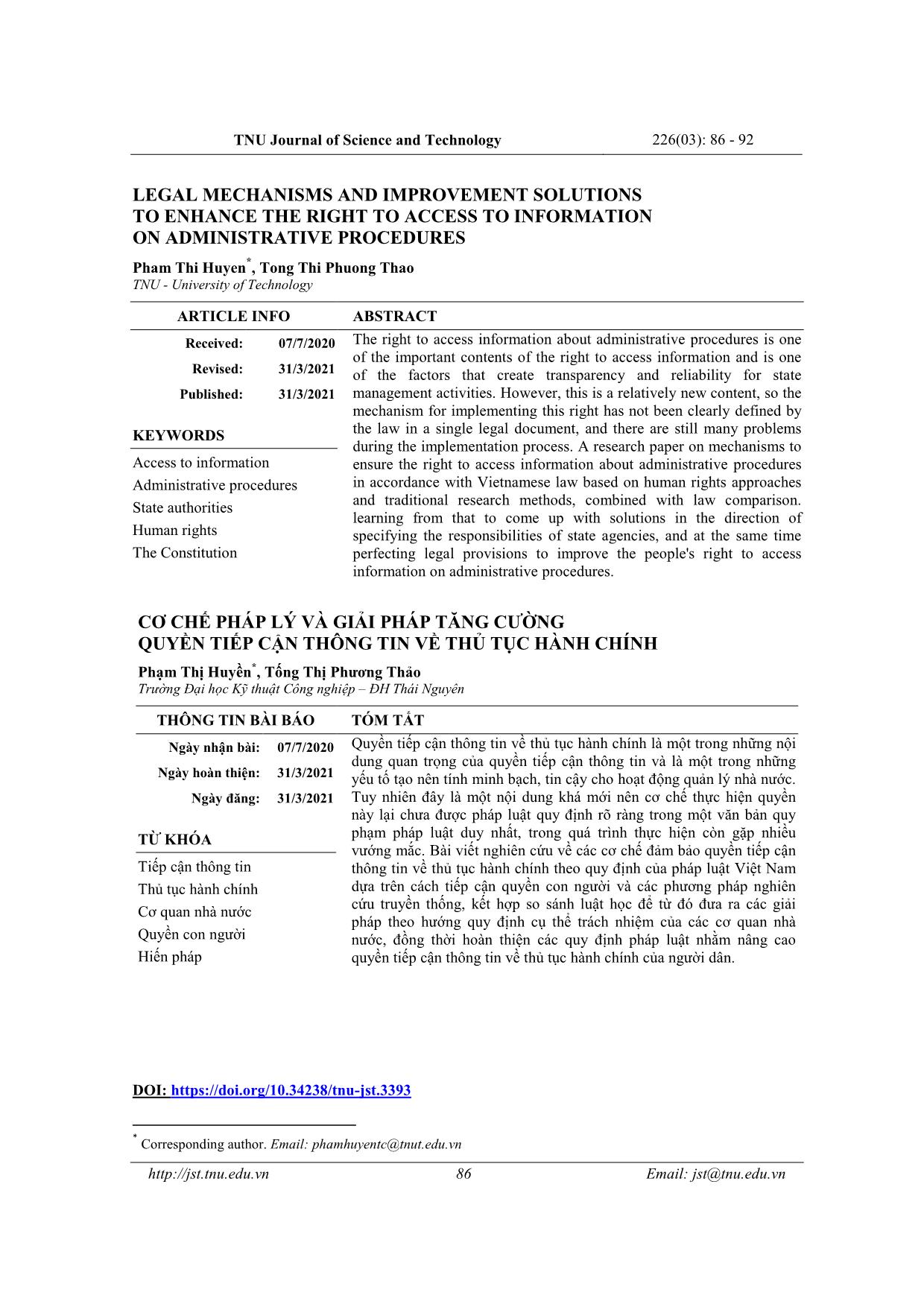 Legal mechanisms and improvement solutions to enhance the right to access to information on administrative procedures trang 1