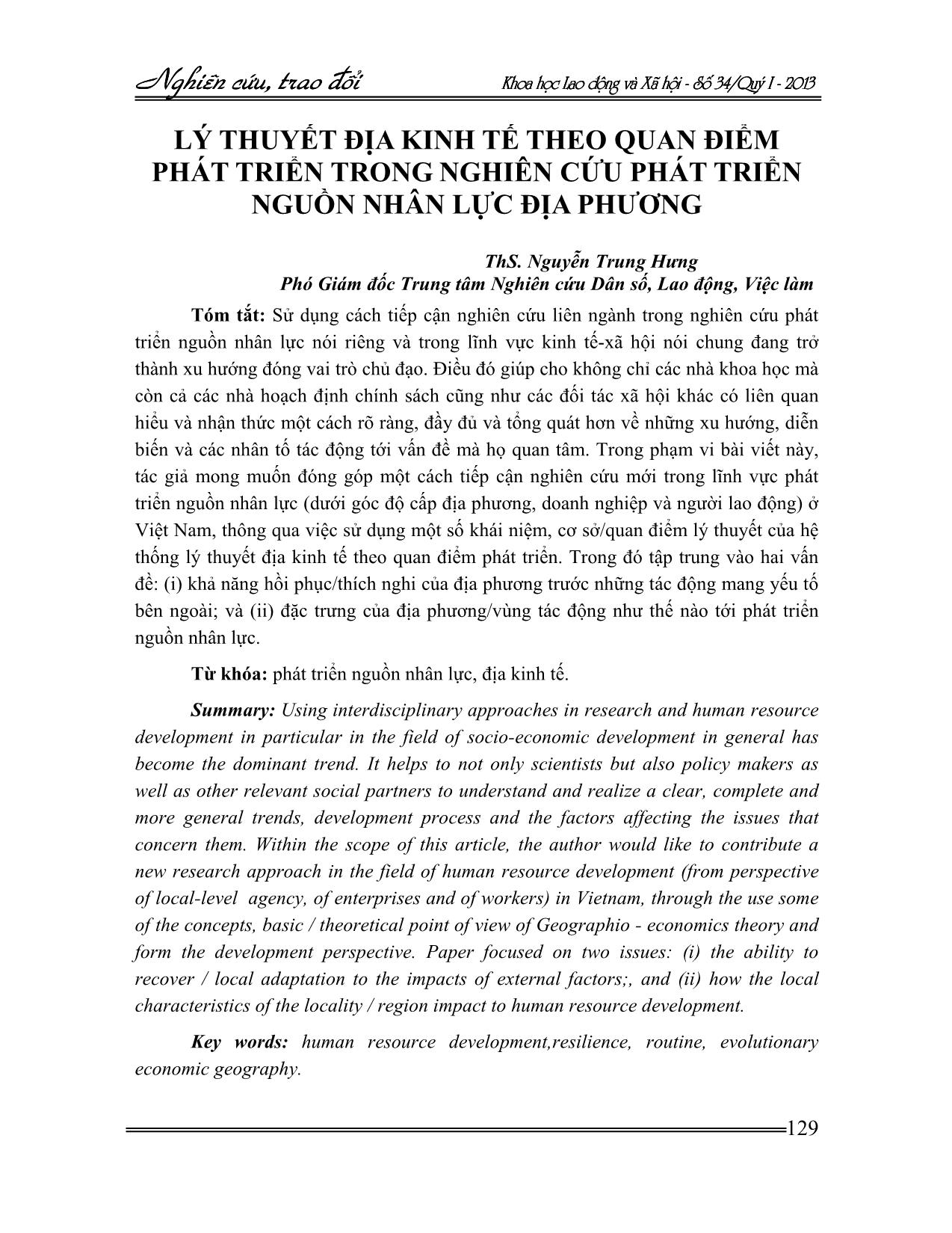 Lý thuyết địa kinh tế theo quan điểm phát triển trong nghiên cứu phát triển nguồn nhân lực địa phương trang 1