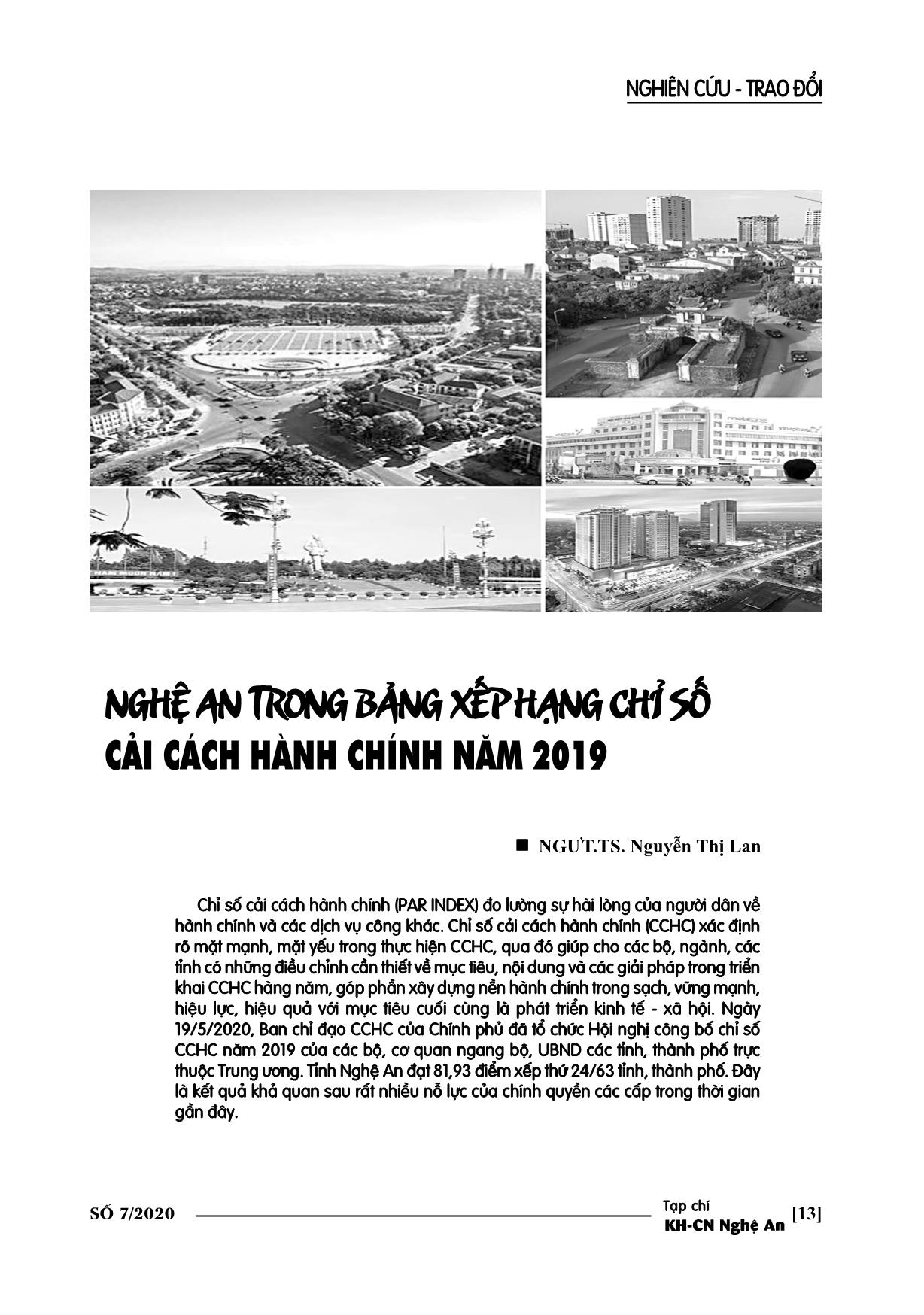 Nghệ An trong bảng xếp hạng chỉ số cải cách hành chính năm 2019 trang 1