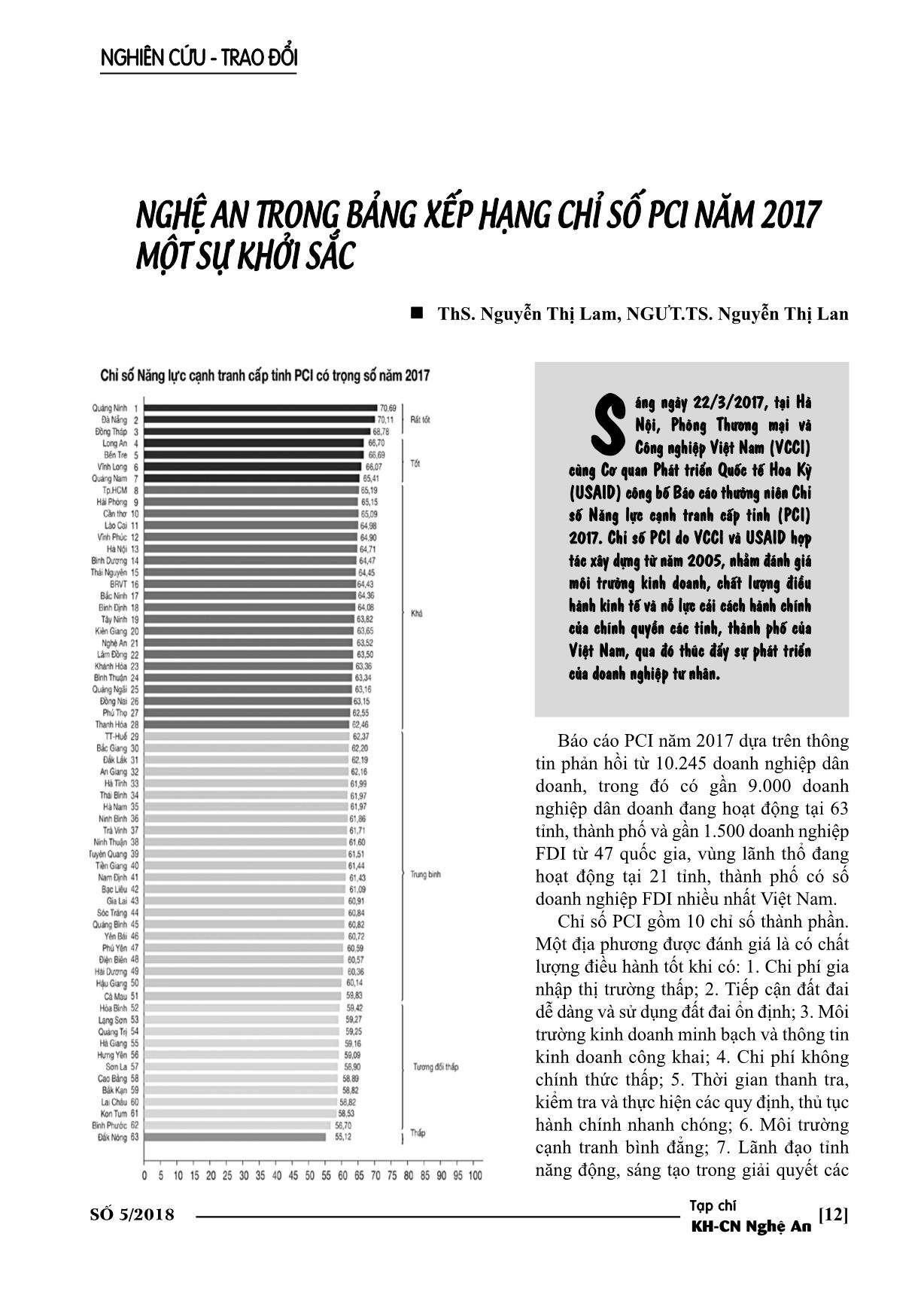 Nghệ an trong bảng xếp hạng chỉ số PCI năm 2017 một sự khởi sắc trang 1