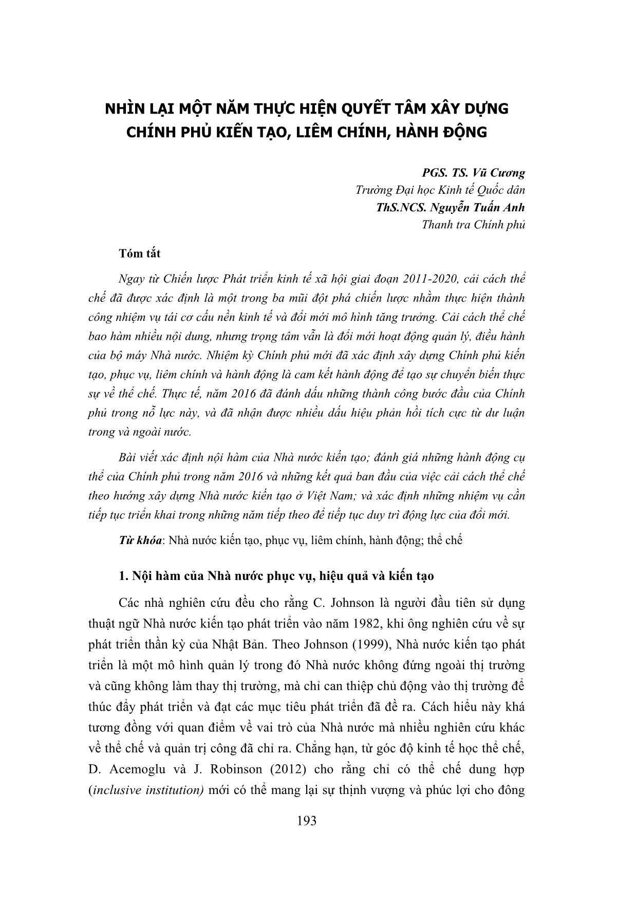 Nhìn lại một năm thực hiện quyết tâm xây dựng chính phủ kiến tạo, liêm chính, hành động trang 1