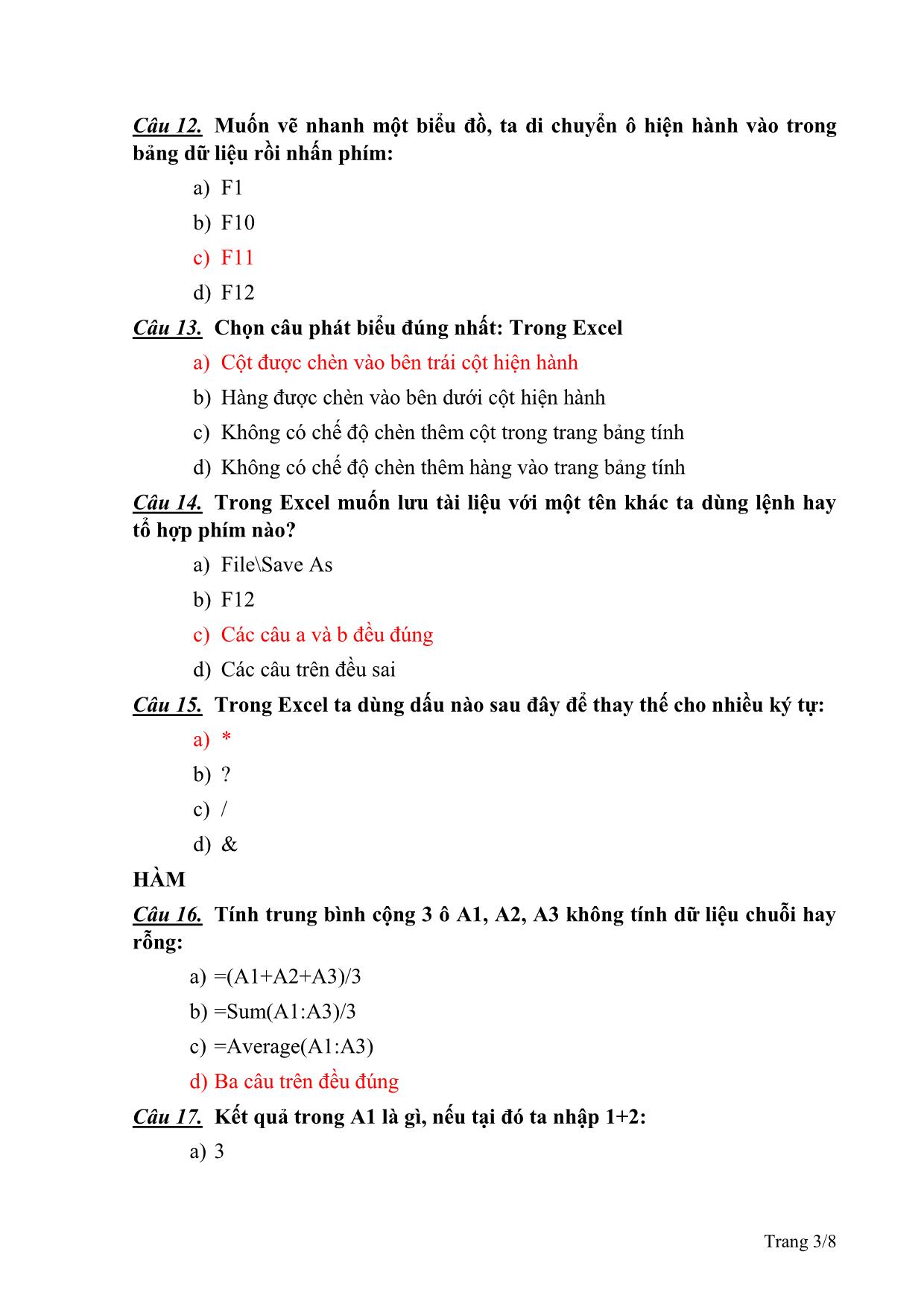 Ôn tập môn Công chức thuế - MS Excel trang 3