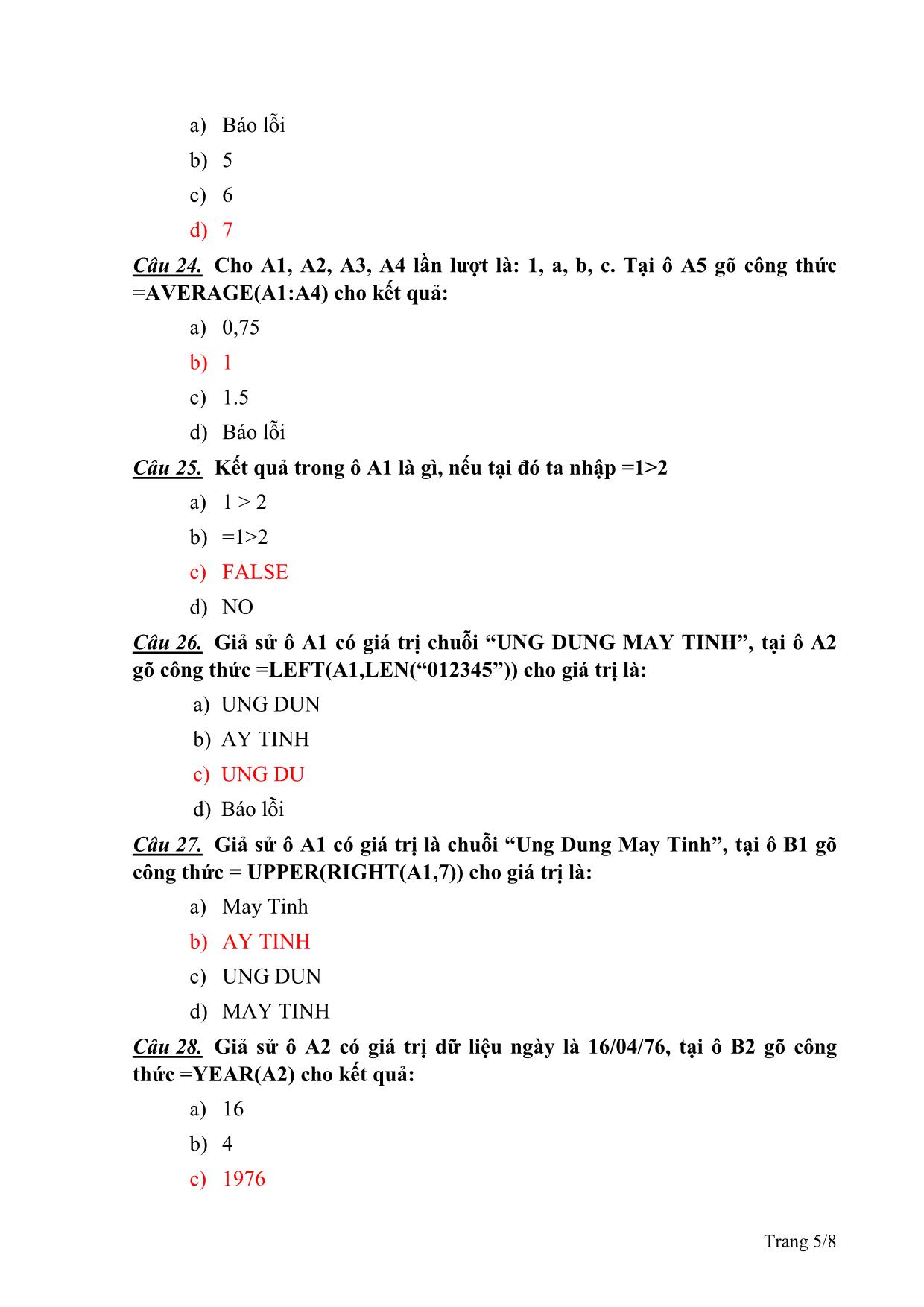 Ôn tập môn Công chức thuế - MS Excel trang 5