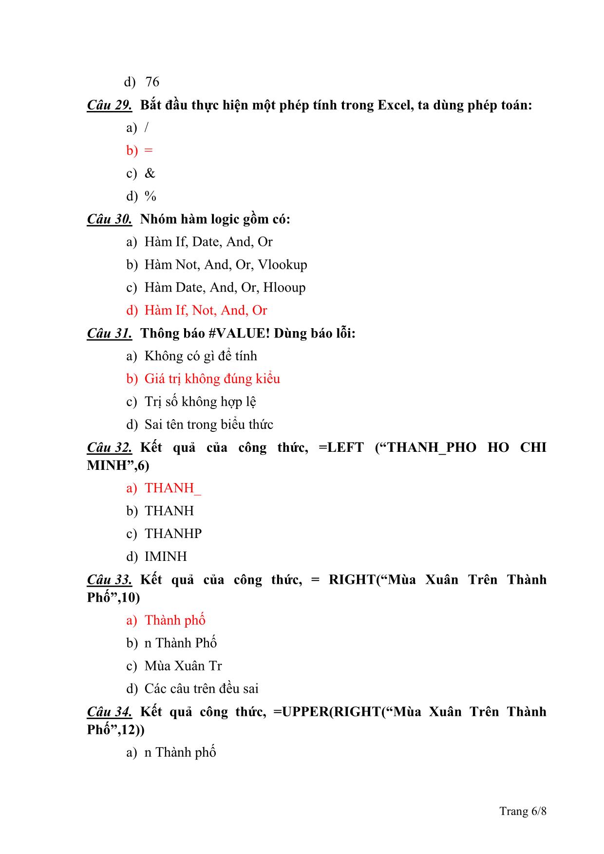 Ôn tập môn Công chức thuế - MS Excel trang 6