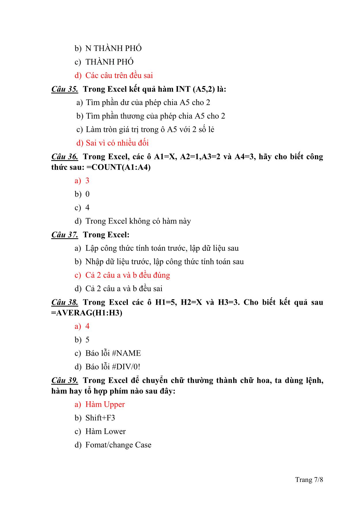 Ôn tập môn Công chức thuế - MS Excel trang 7