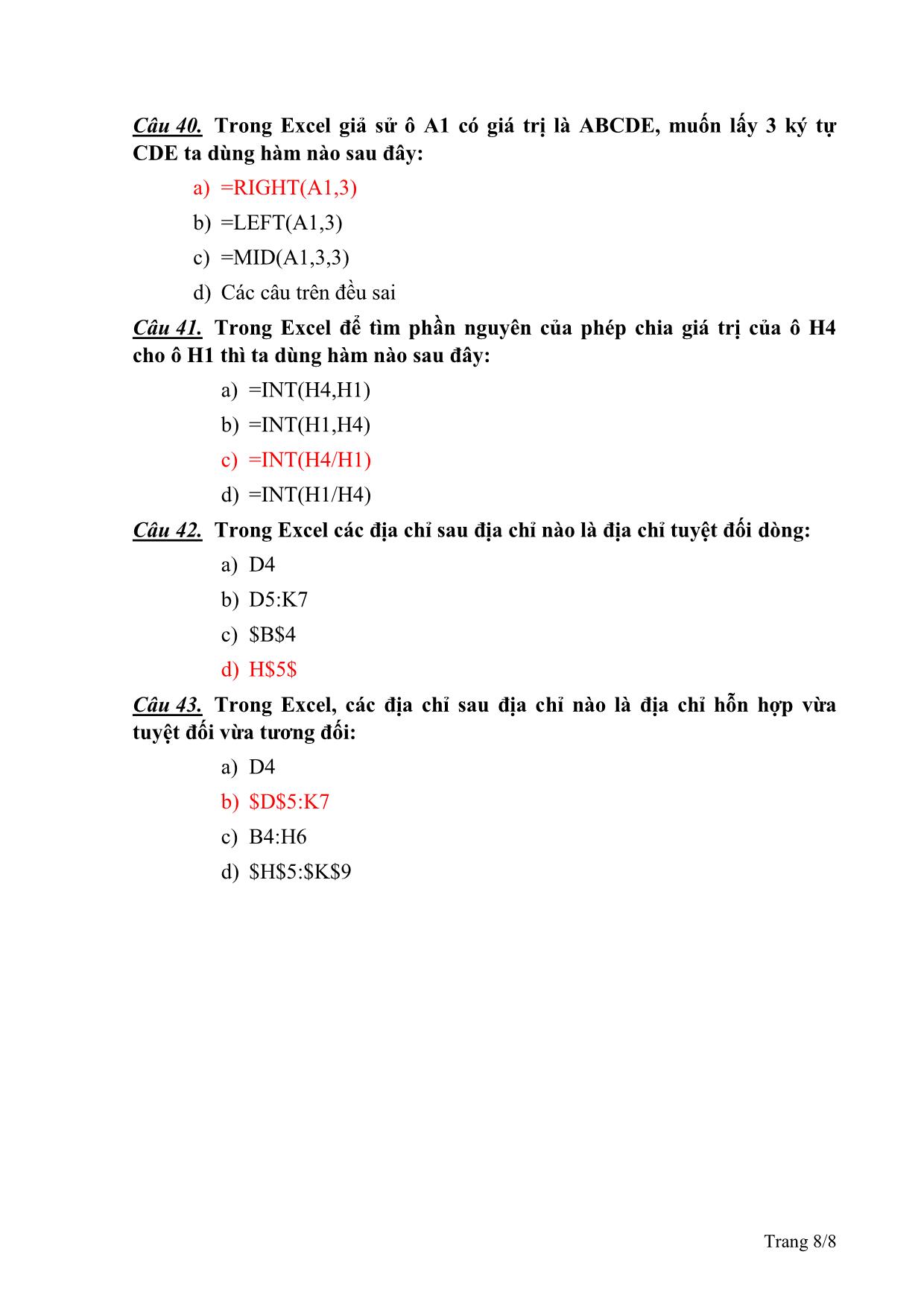 Ôn tập môn Công chức thuế - MS Excel trang 8